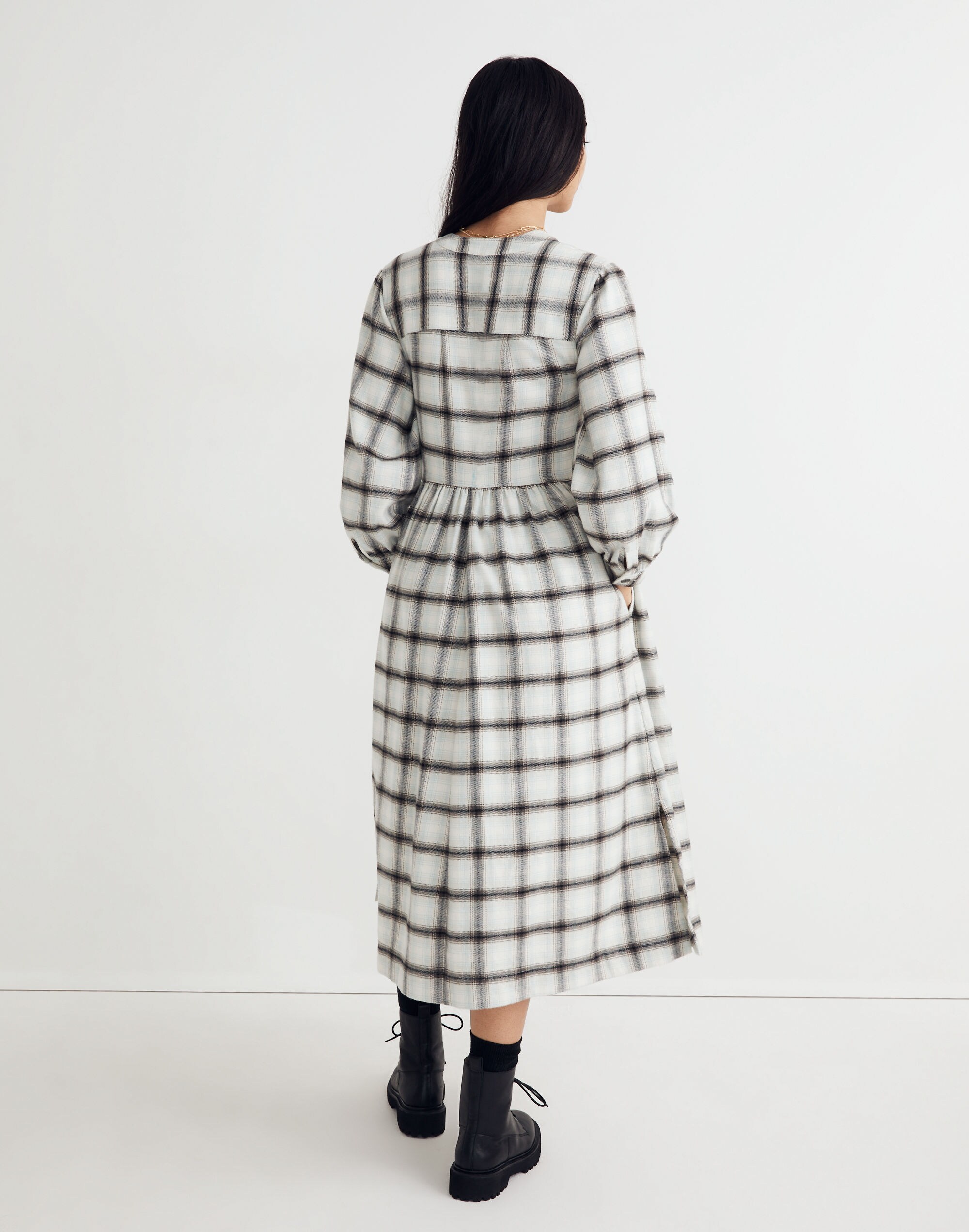 Flannel Button-Front Midi Dress