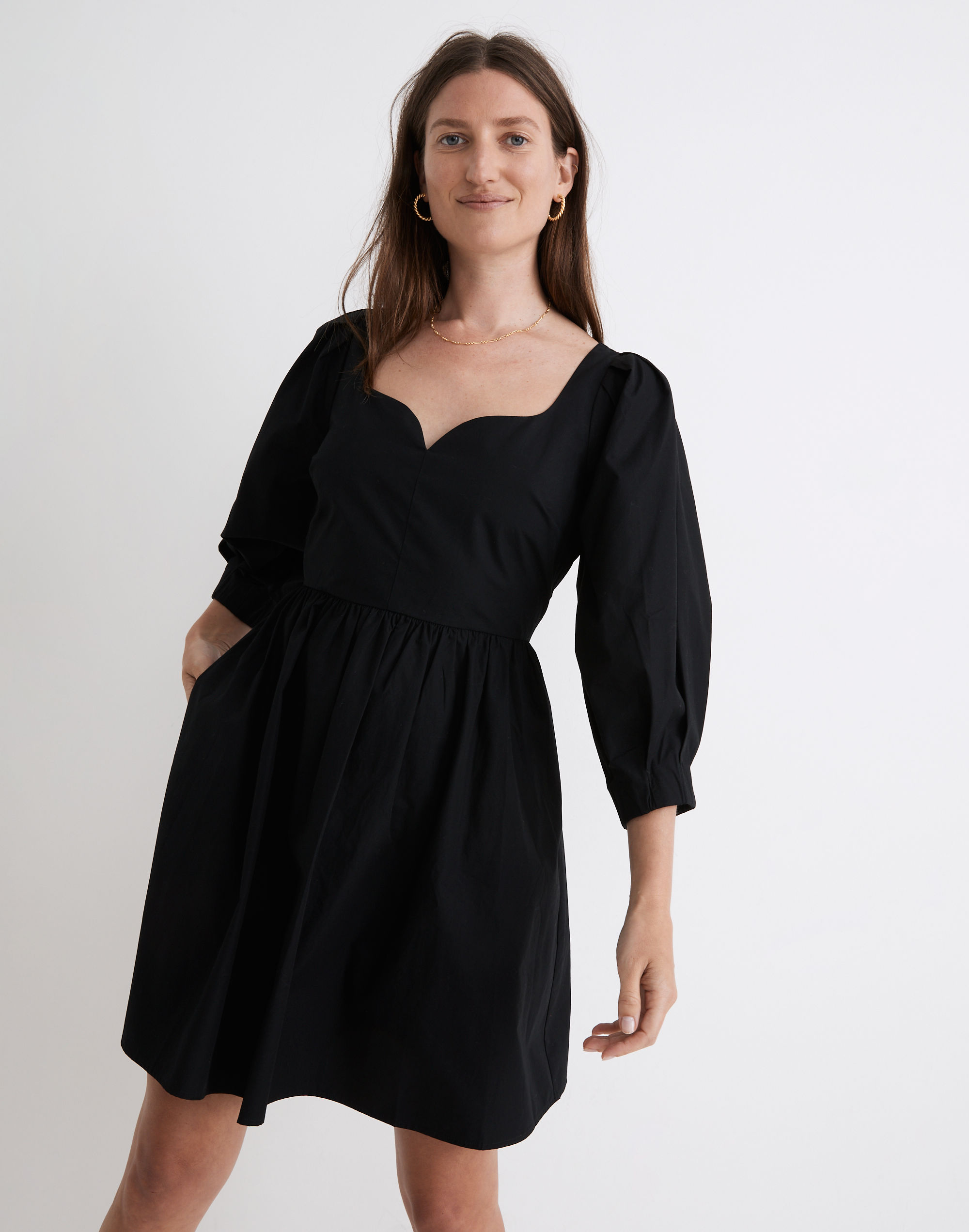 Poplin Puff-Sleeve Mini Dress