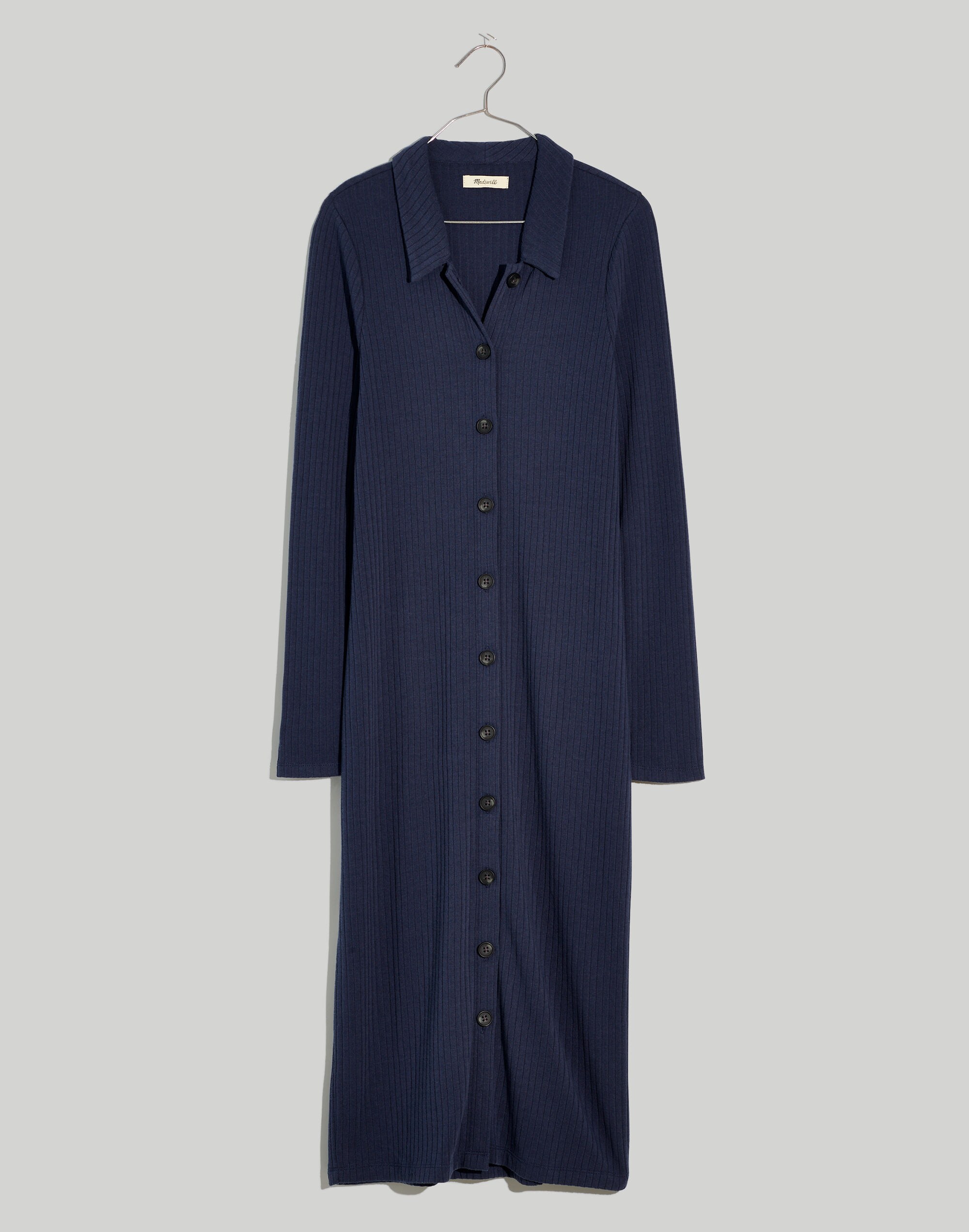 Ribbed-Jersey Midi Shirt Dress - Navy