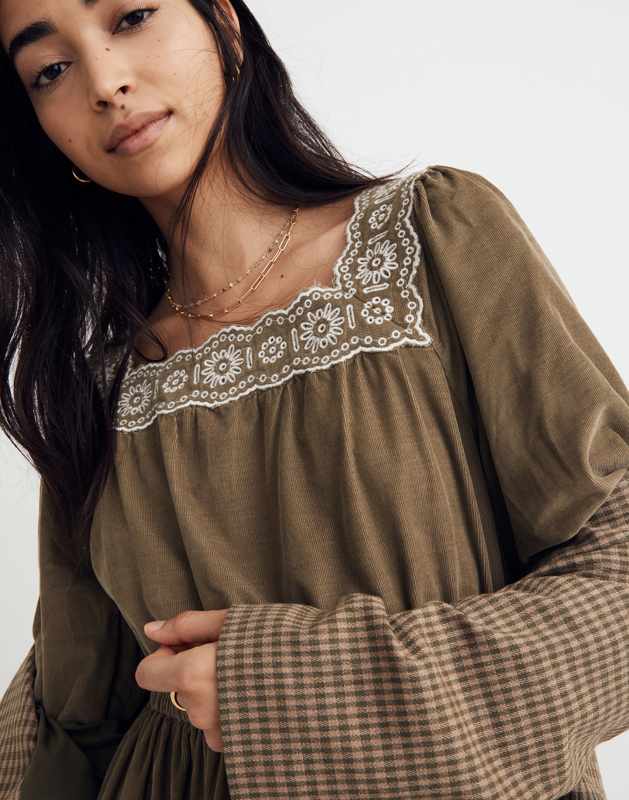 Petite Embroidered Corduroy Square-Neck Mini Dress | Madewell