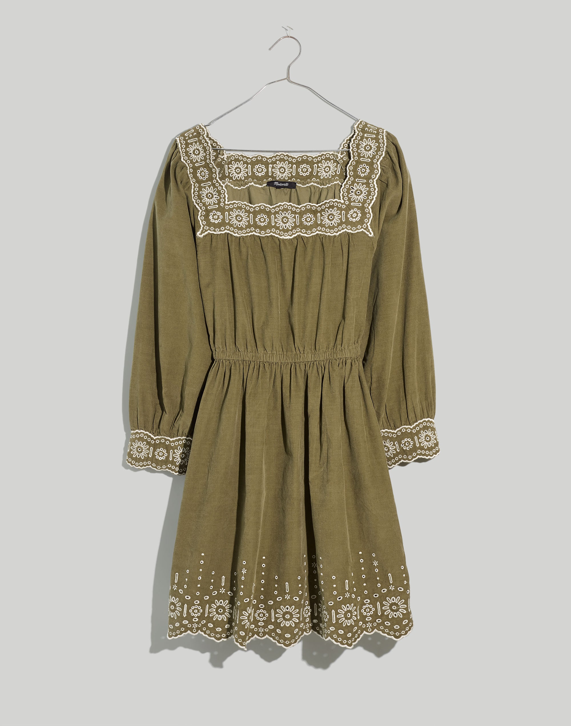 Petite Embroidered Corduroy Square-Neck Mini Dress | Madewell