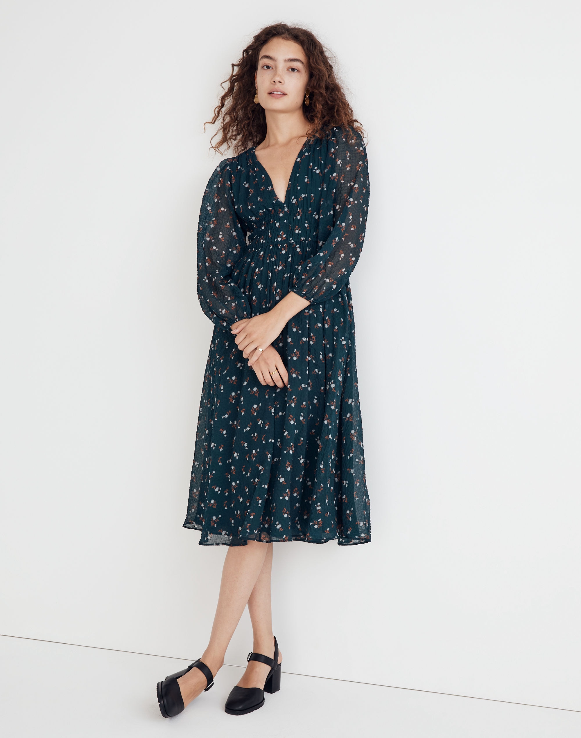 Seersucker Sophia Midi Dress in Woodland Floral | Madewell