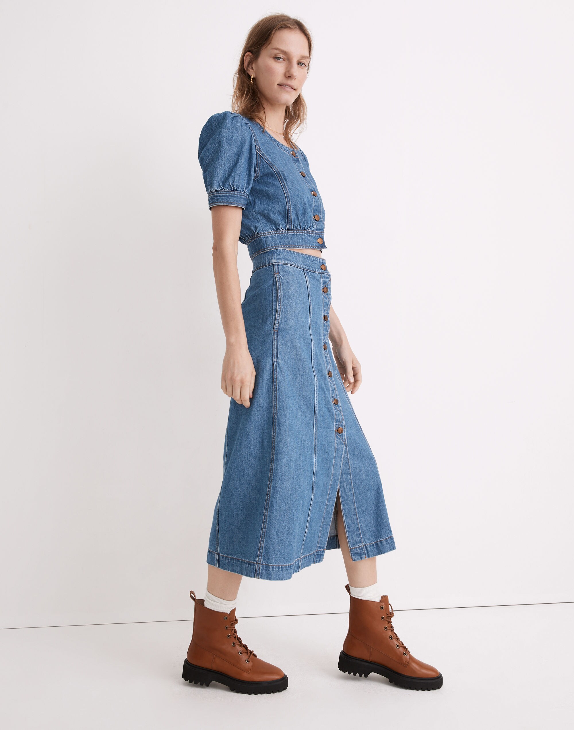 Denim Button-Front A-Line Midi Skirt | Madewell