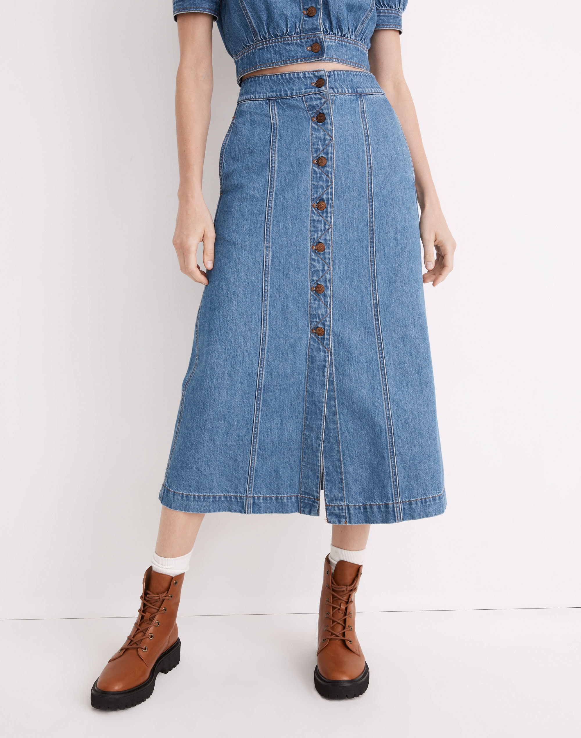 Denim Button-Front A-Line Midi Skirt | Madewell