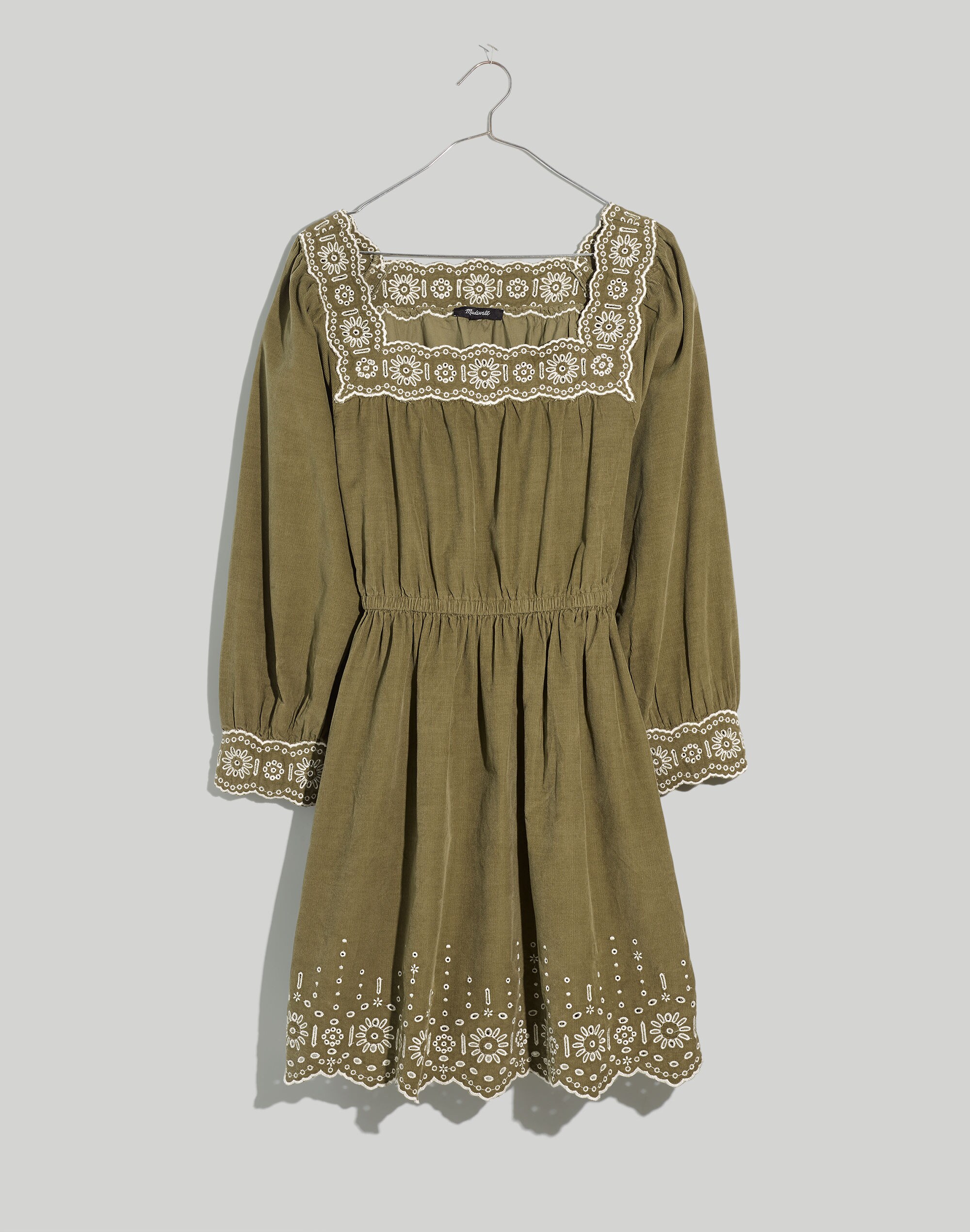 Plus Embroidered Corduroy Square-Neck Mini Dress | Madewell