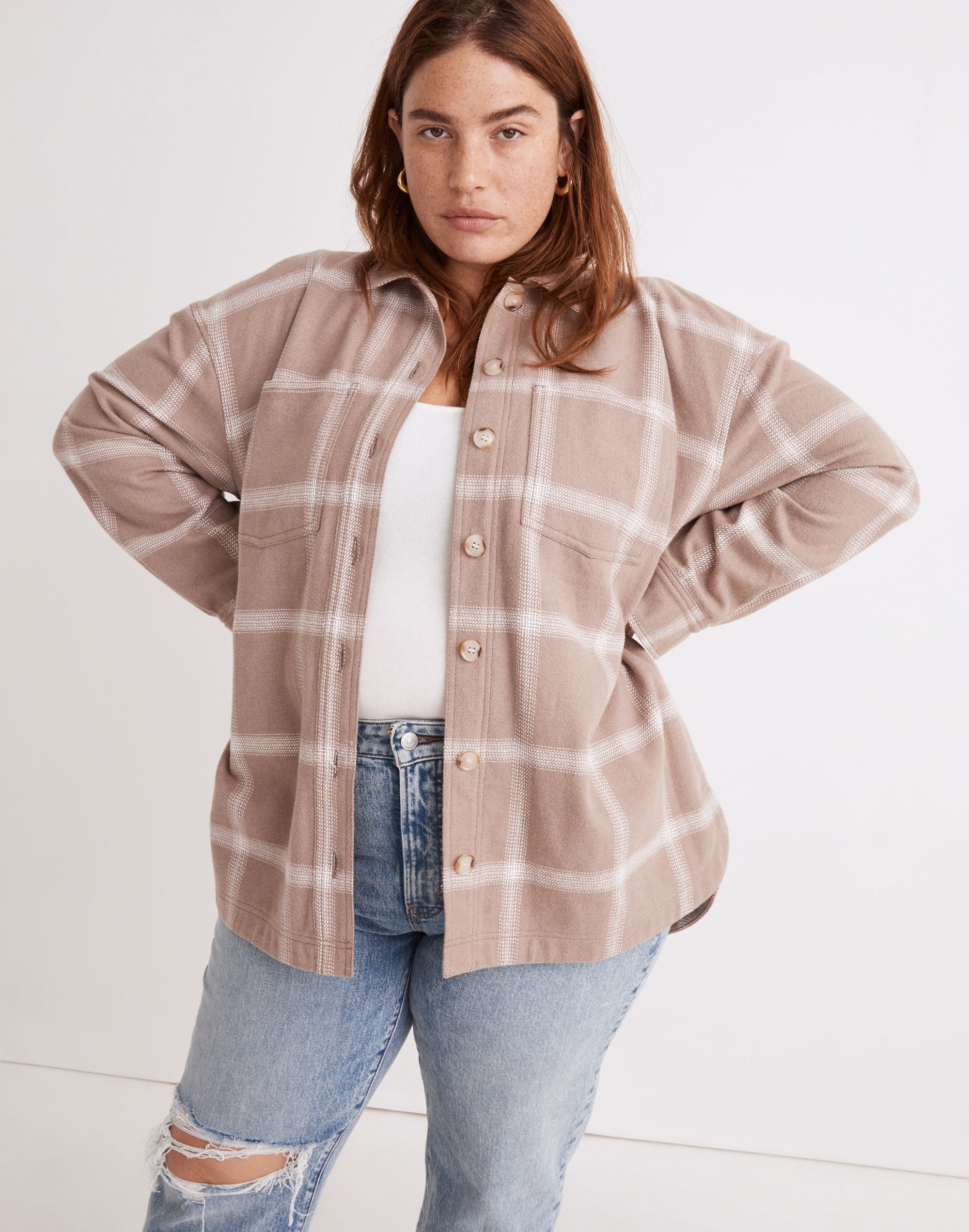 Plus Flannel Kentwood Oversized Shirt-Jacket in Windowpane