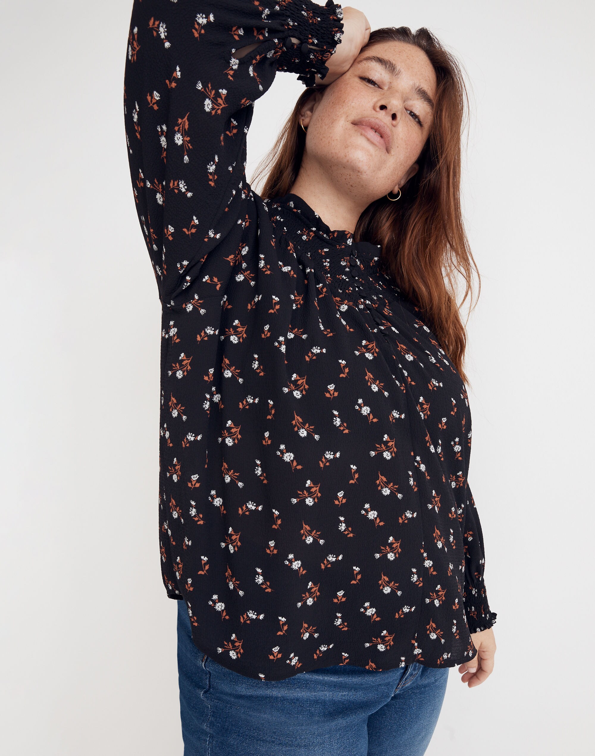 Plus Embroidered Smockneck Top Tossed Floral | Madewell