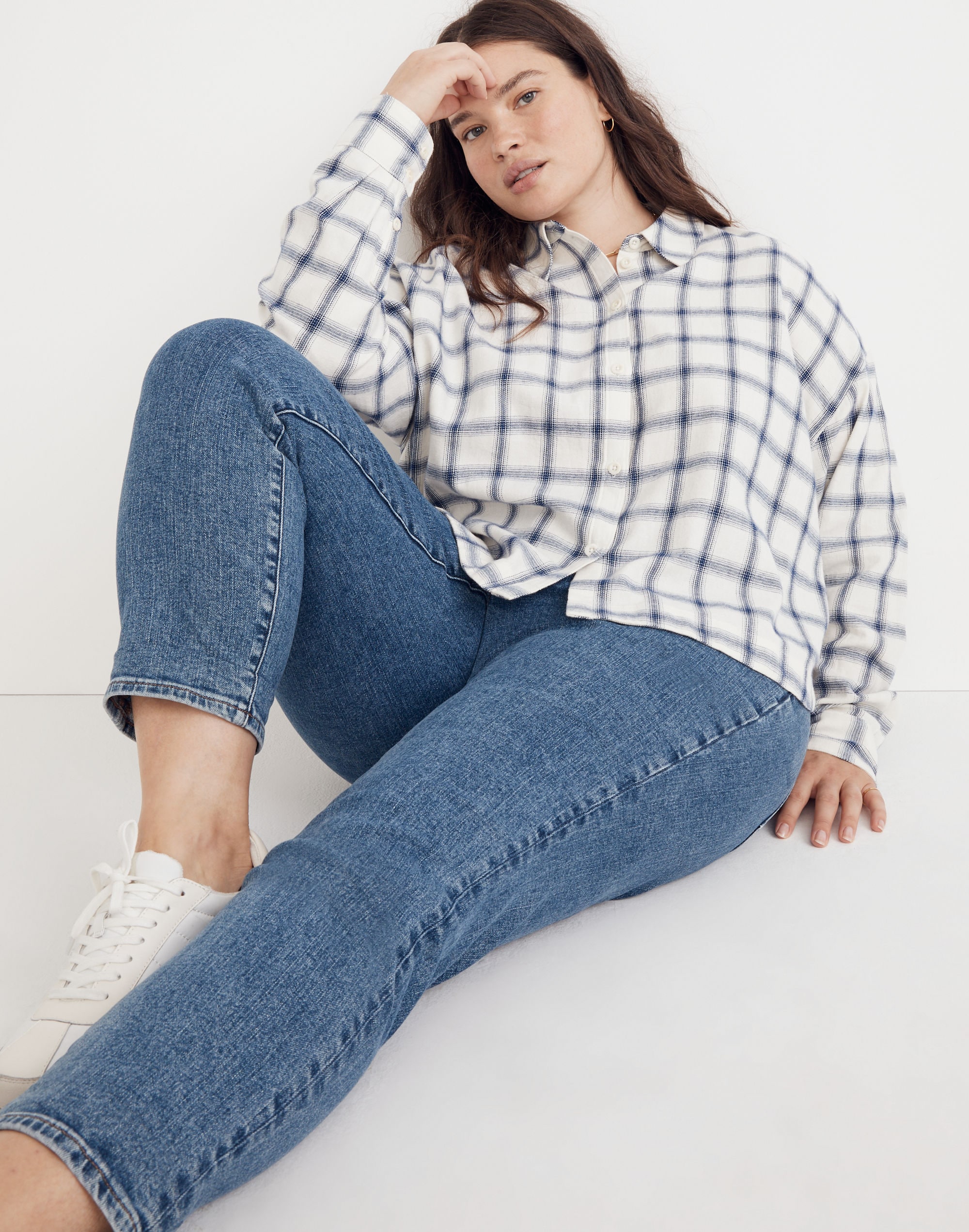 Plus Flannel Hartfield Crop Shirt in Windowpane | Madewell