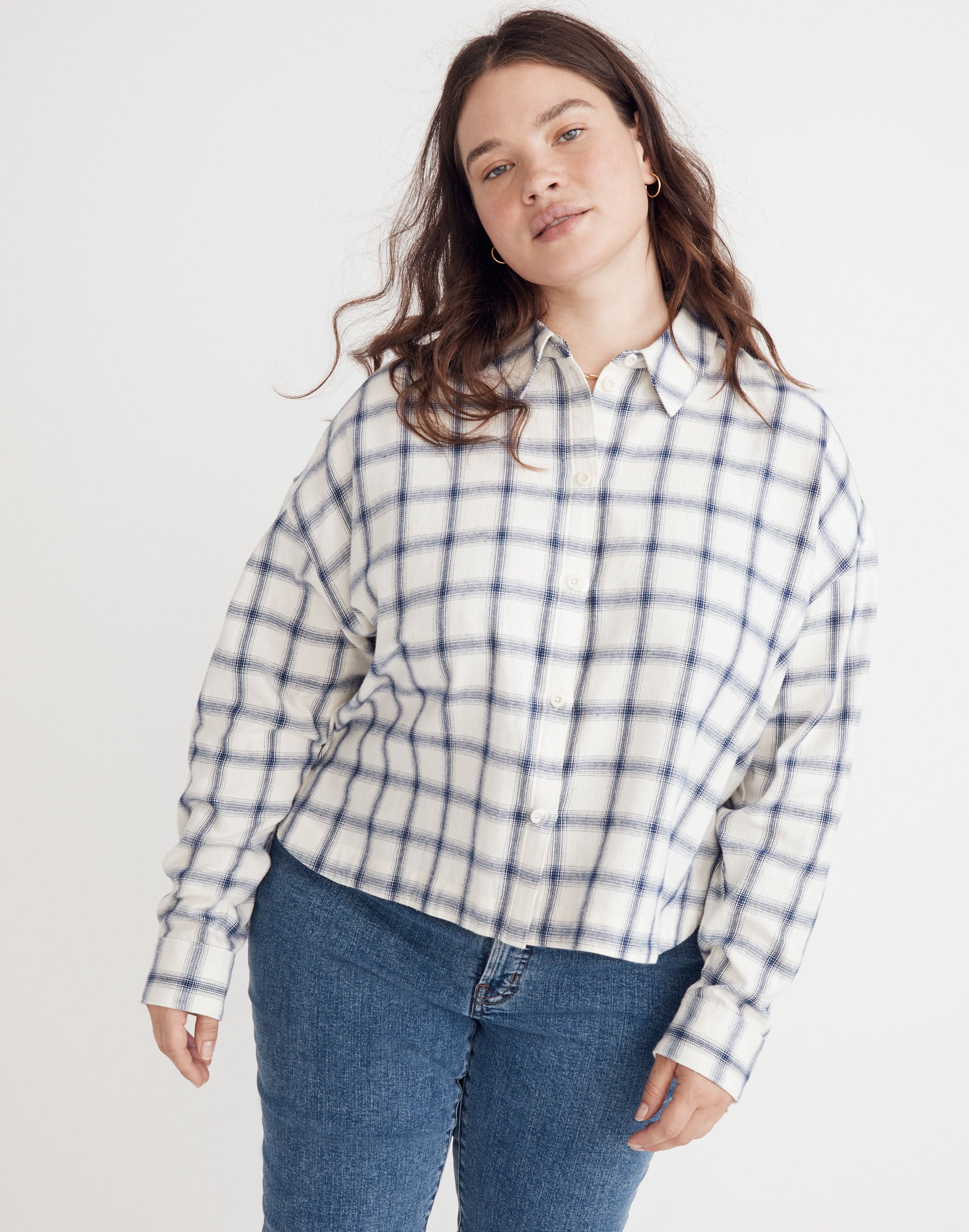 Plus Flannel Hartfield Crop Shirt in Windowpane | Madewell