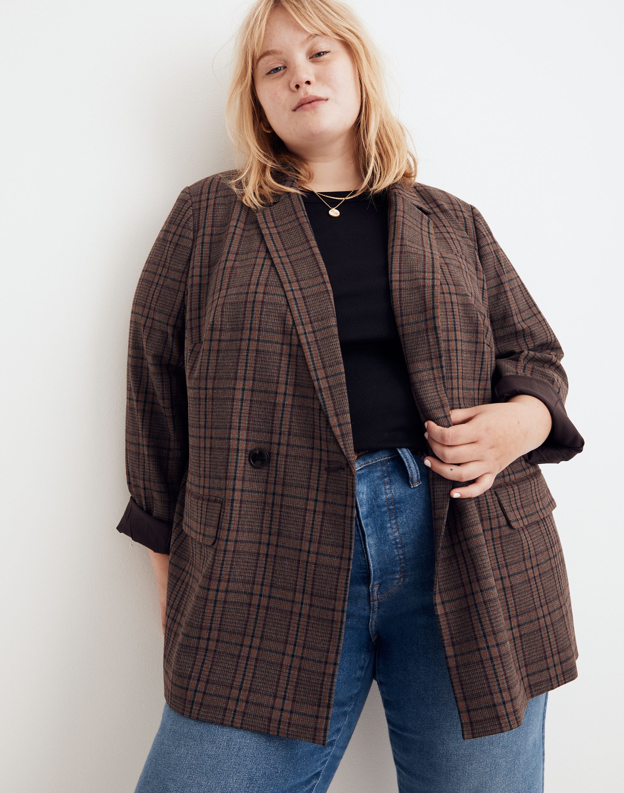 Plus Caldwell Double-Breasted Blazer Hedden Plaid | Madewell