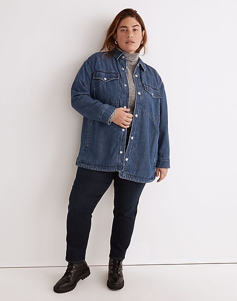 Plus Quilted-Lining Denim Shirt-Jacket