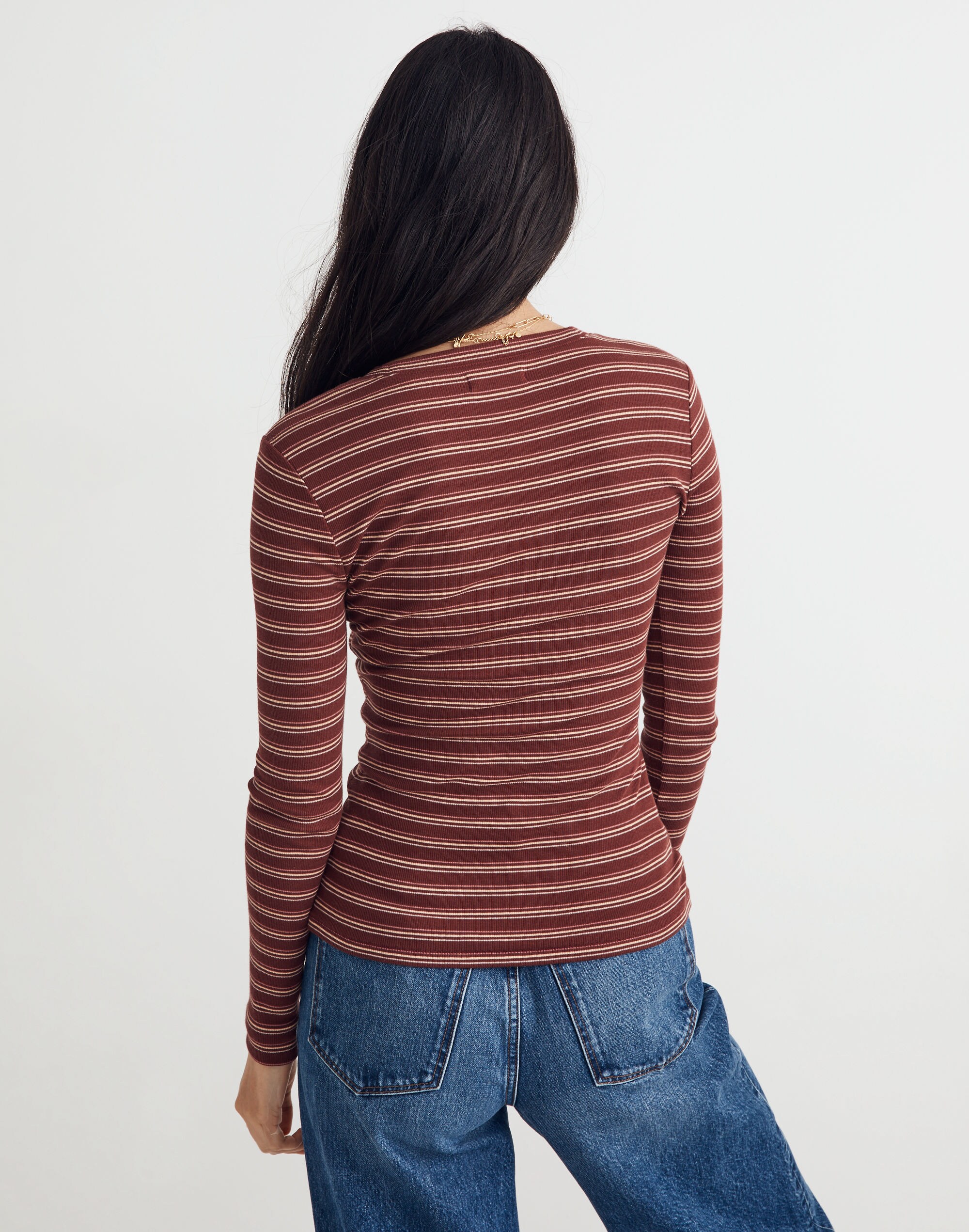 Fine Ribbed Crewneck Long-Sleeve Tee Macey Stripe | Madewell