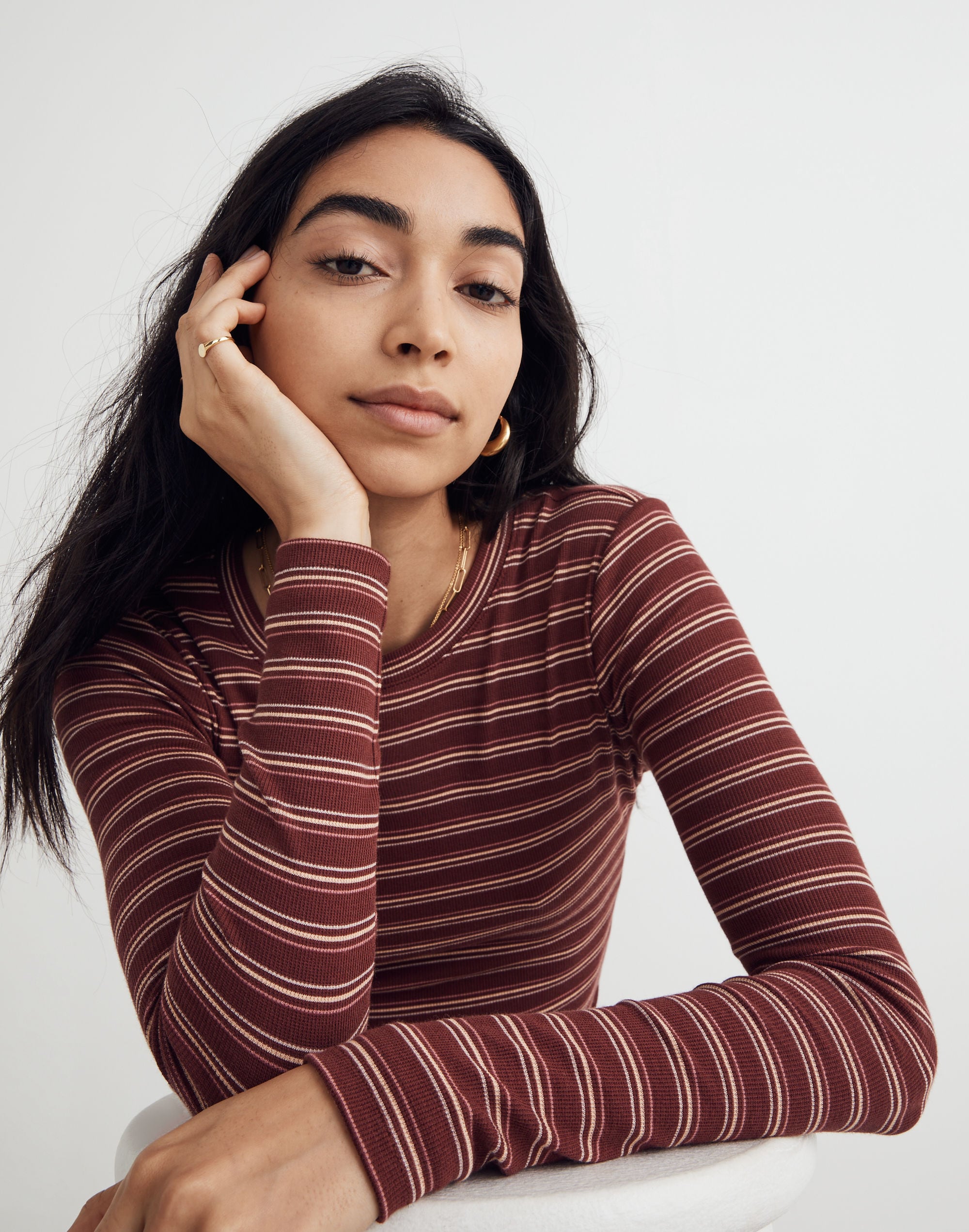 Fine Ribbed Crewneck Long-Sleeve Tee Macey Stripe | Madewell