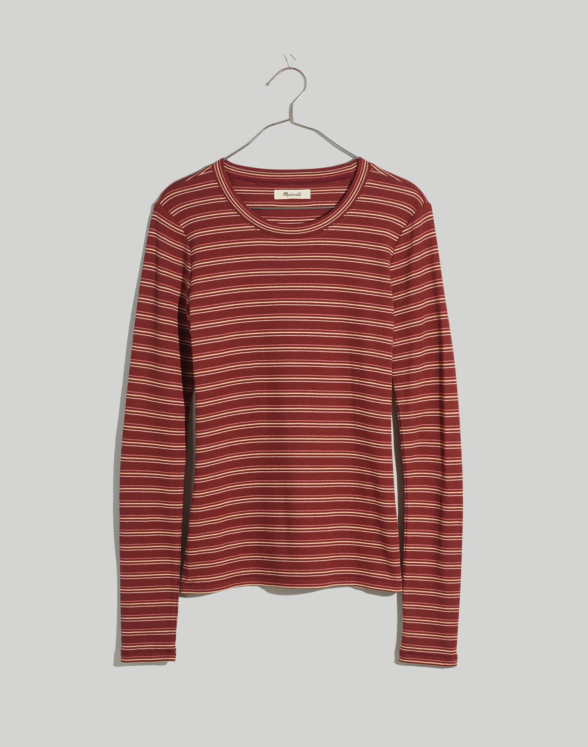 Fine Ribbed Crewneck Long-Sleeve Tee Macey Stripe | Madewell