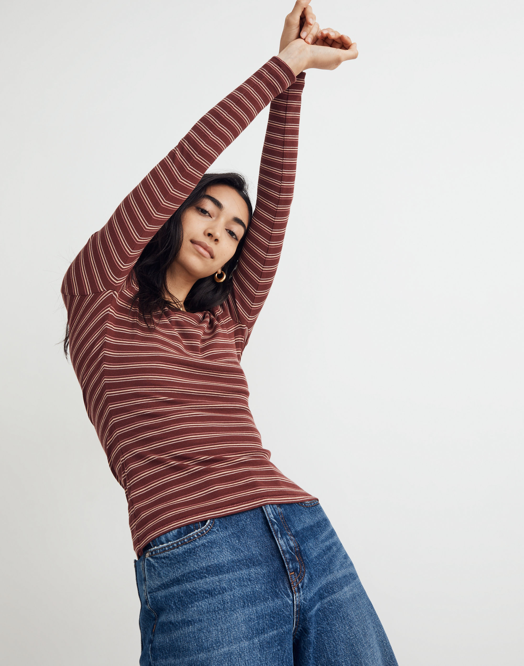 Fine Ribbed Crewneck Long-Sleeve Tee Macey Stripe | Madewell