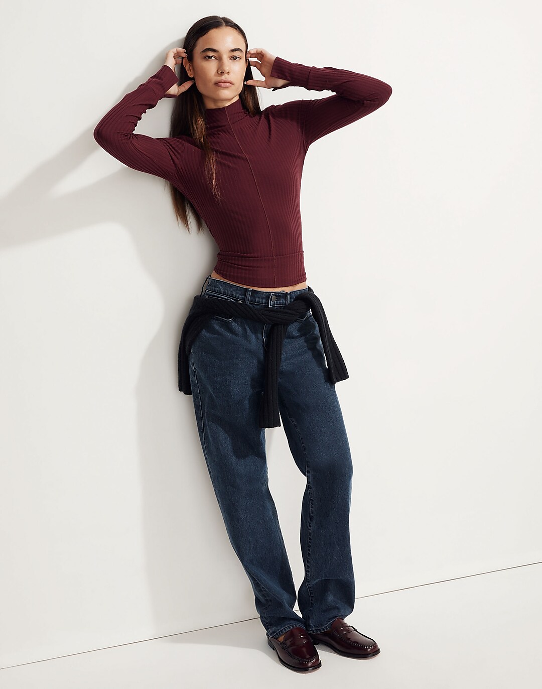 fashionable turtleneck asymmetrical top with built
