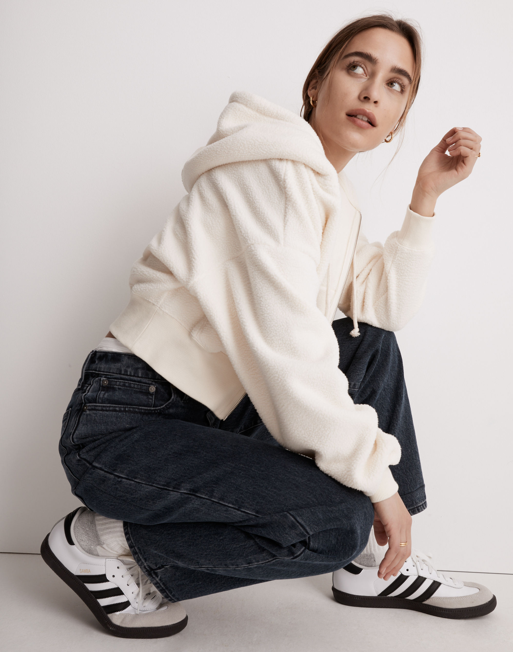 MWL Sherpa Zip-Front Drawstring Hoodie Sweatshirt | Madewell