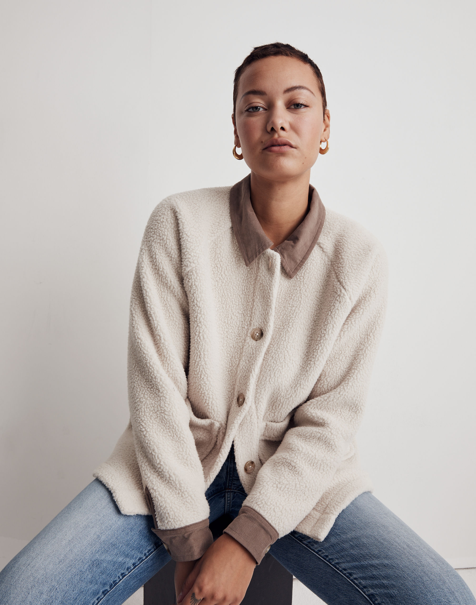 Corduroy-Trimmed (Re)sourced Sherpa Coat | Madewell