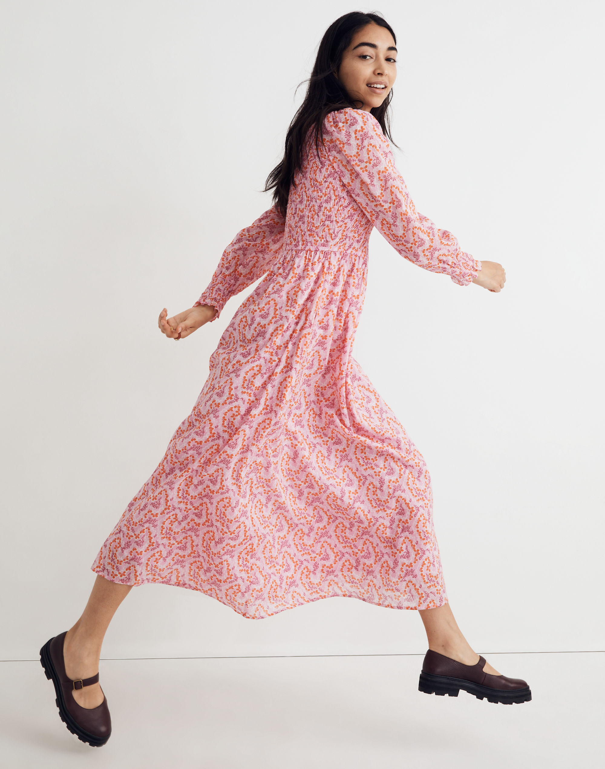 banjanan peony long sleeve fit & flare dress