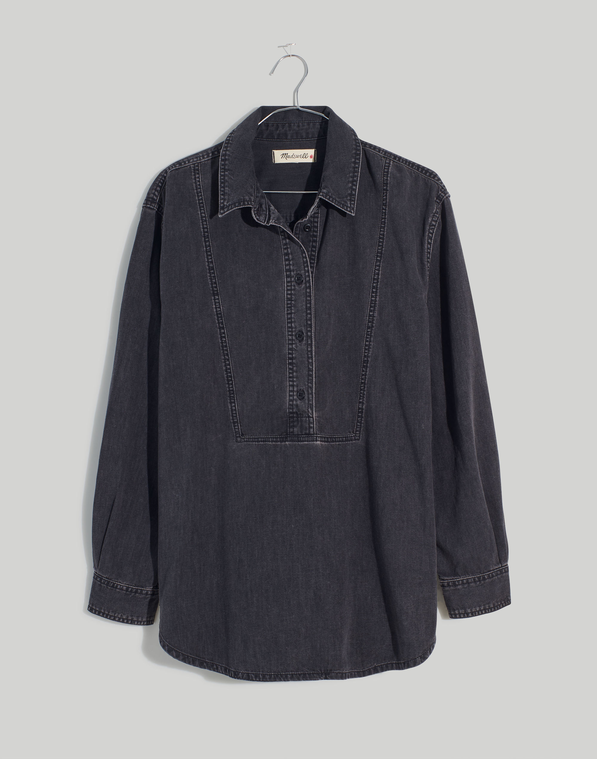 Denim Long-Sleeve Popover Shirt in Lunar Wash