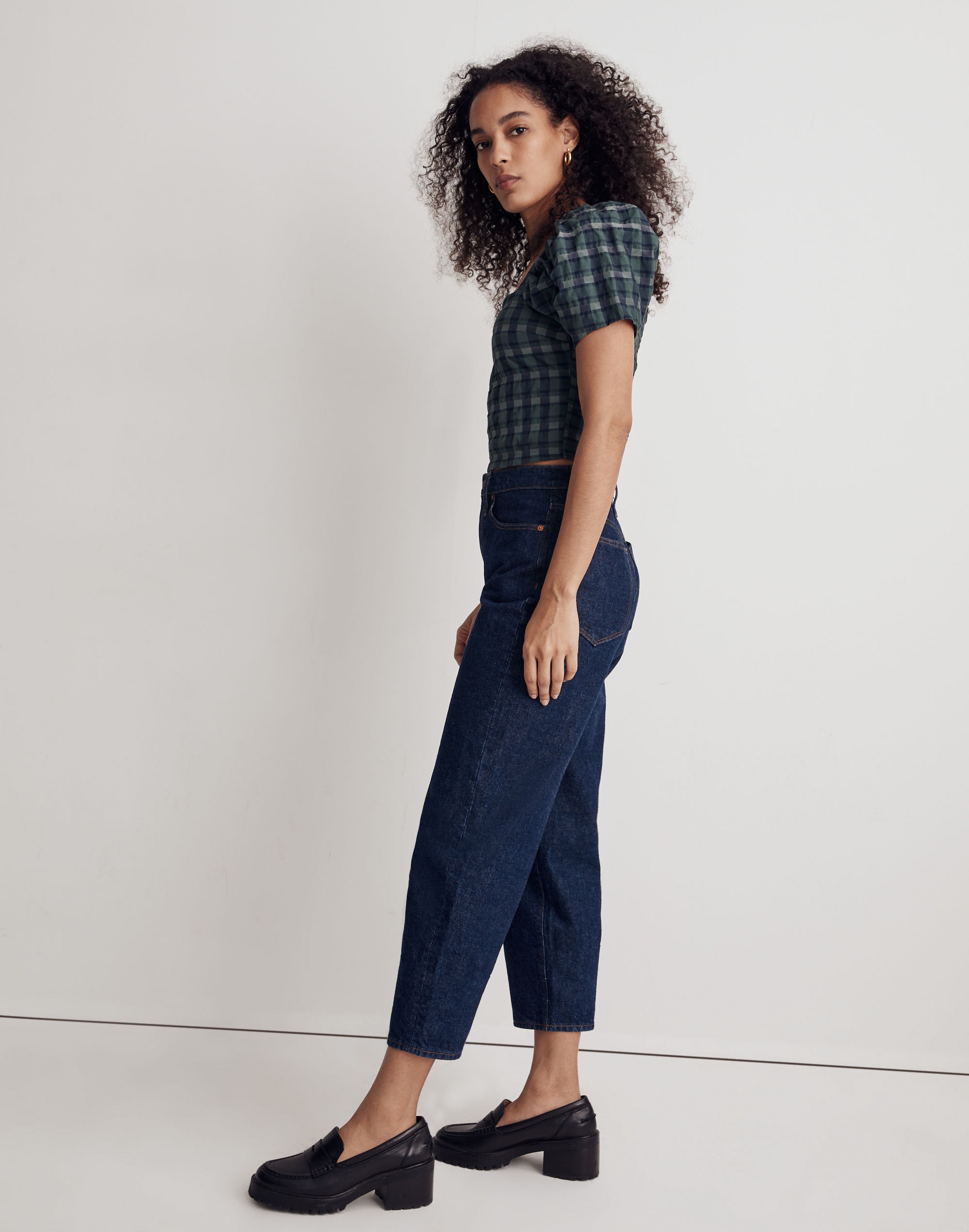 Hopewell Puff-Sleeve Crop Top in Plaid | Madewell