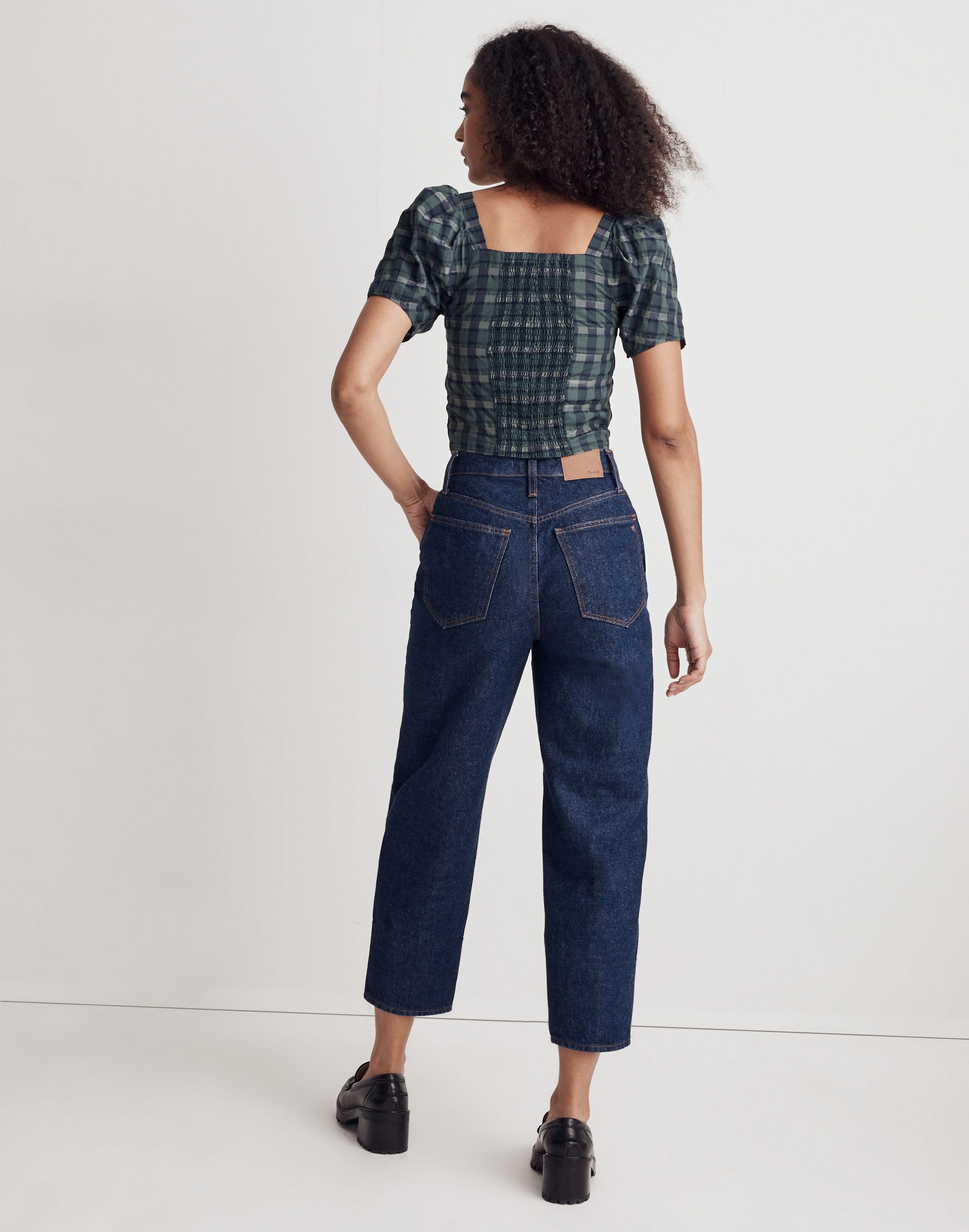 Hopewell Puff-Sleeve Crop Top Plaid | Madewell