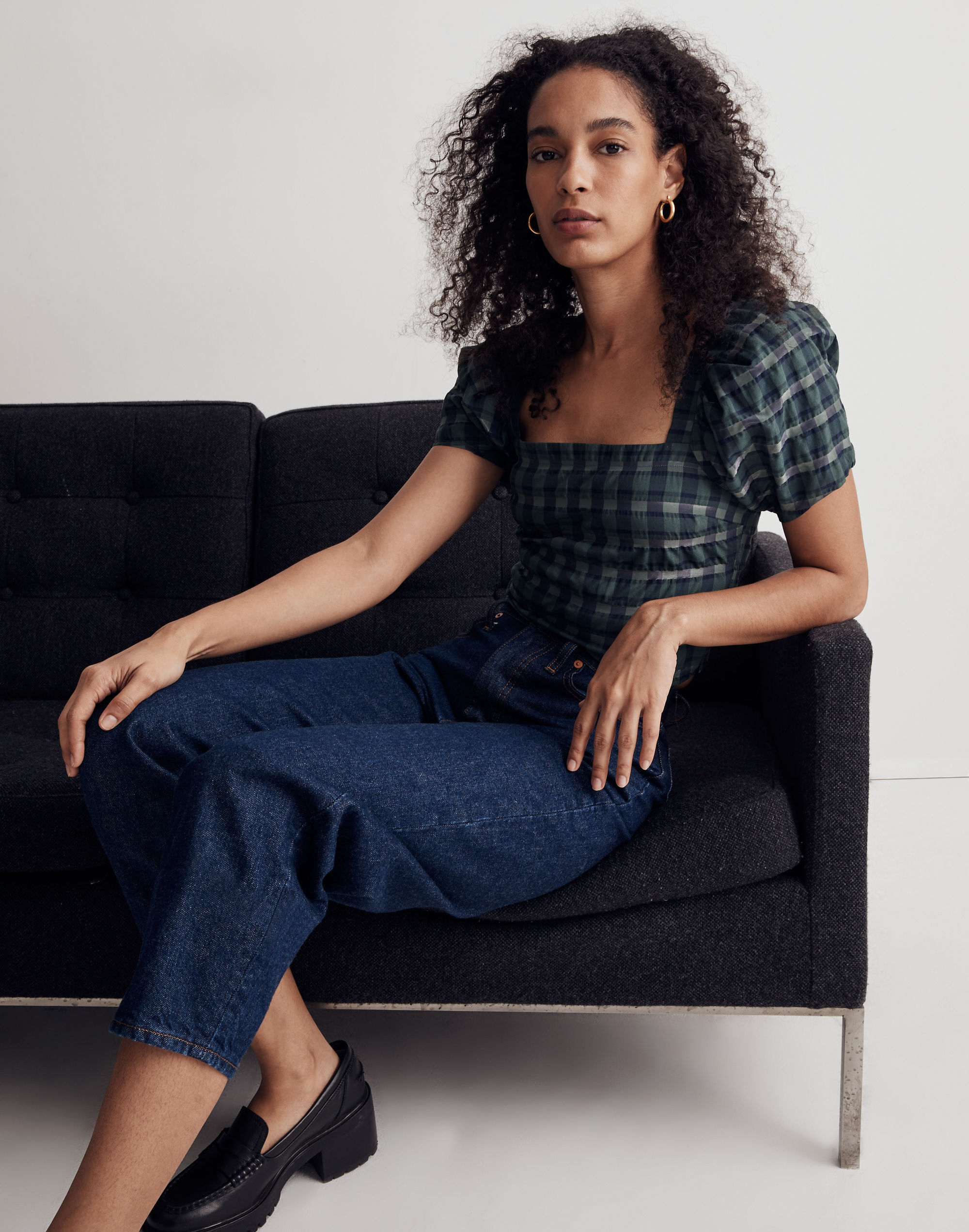 Hopewell Puff-Sleeve Crop Top in Plaid | Madewell