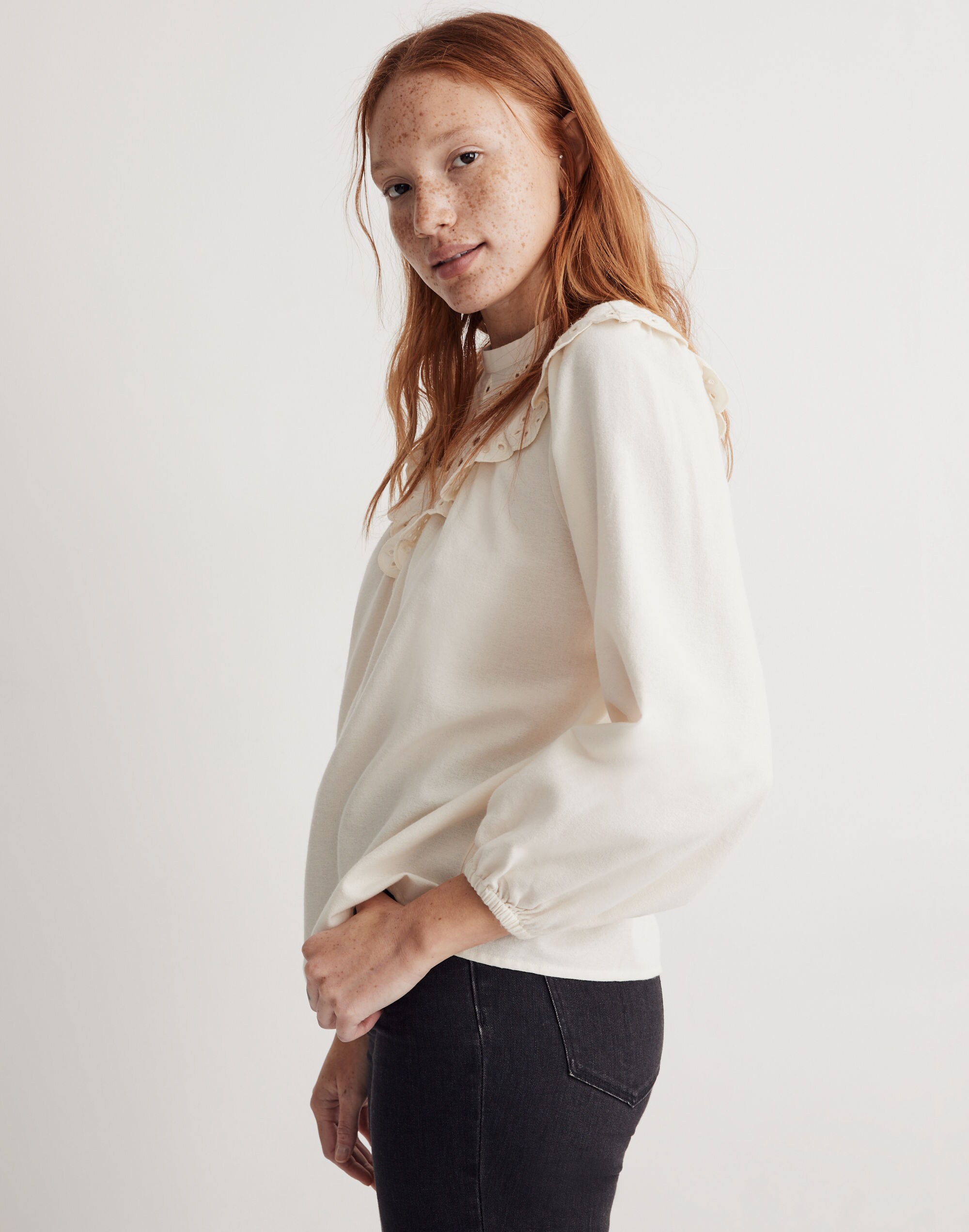 Embroidered Flannel Mockneck Top | Madewell