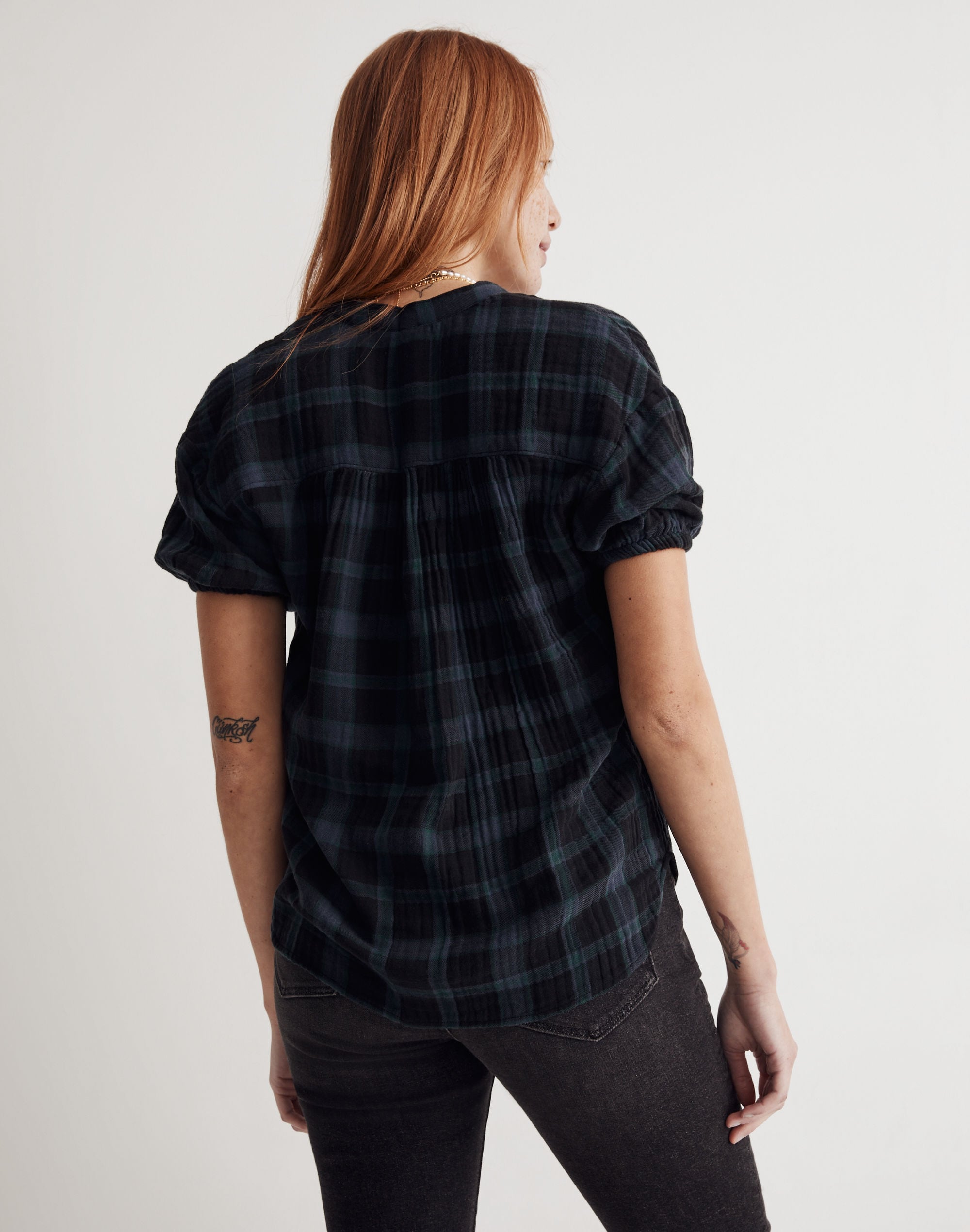 Lightspun Bubble-Sleeve Top in Plaid | Madewell