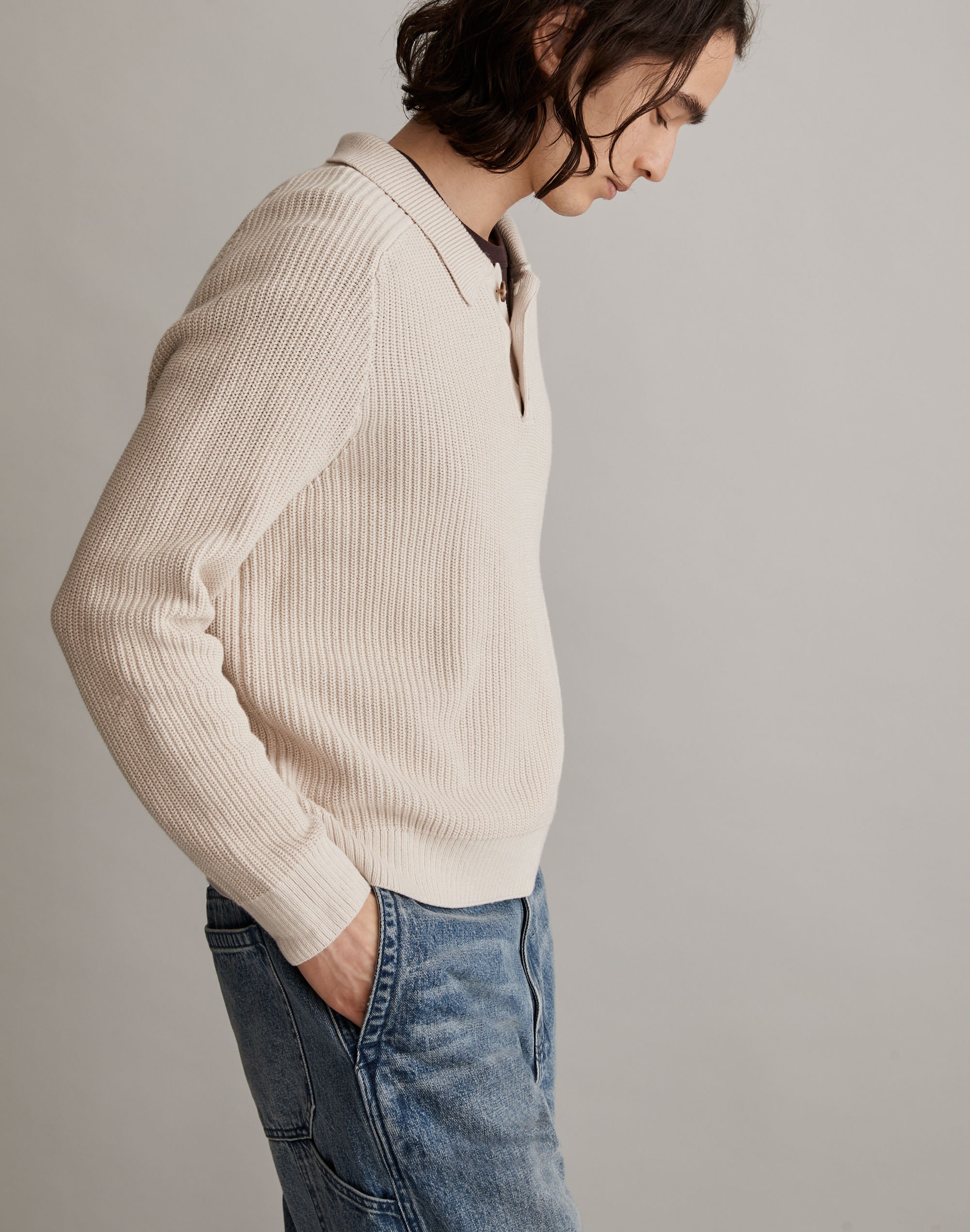 Cotton-Linen Long-Sleeve Sweater Polo | Madewell