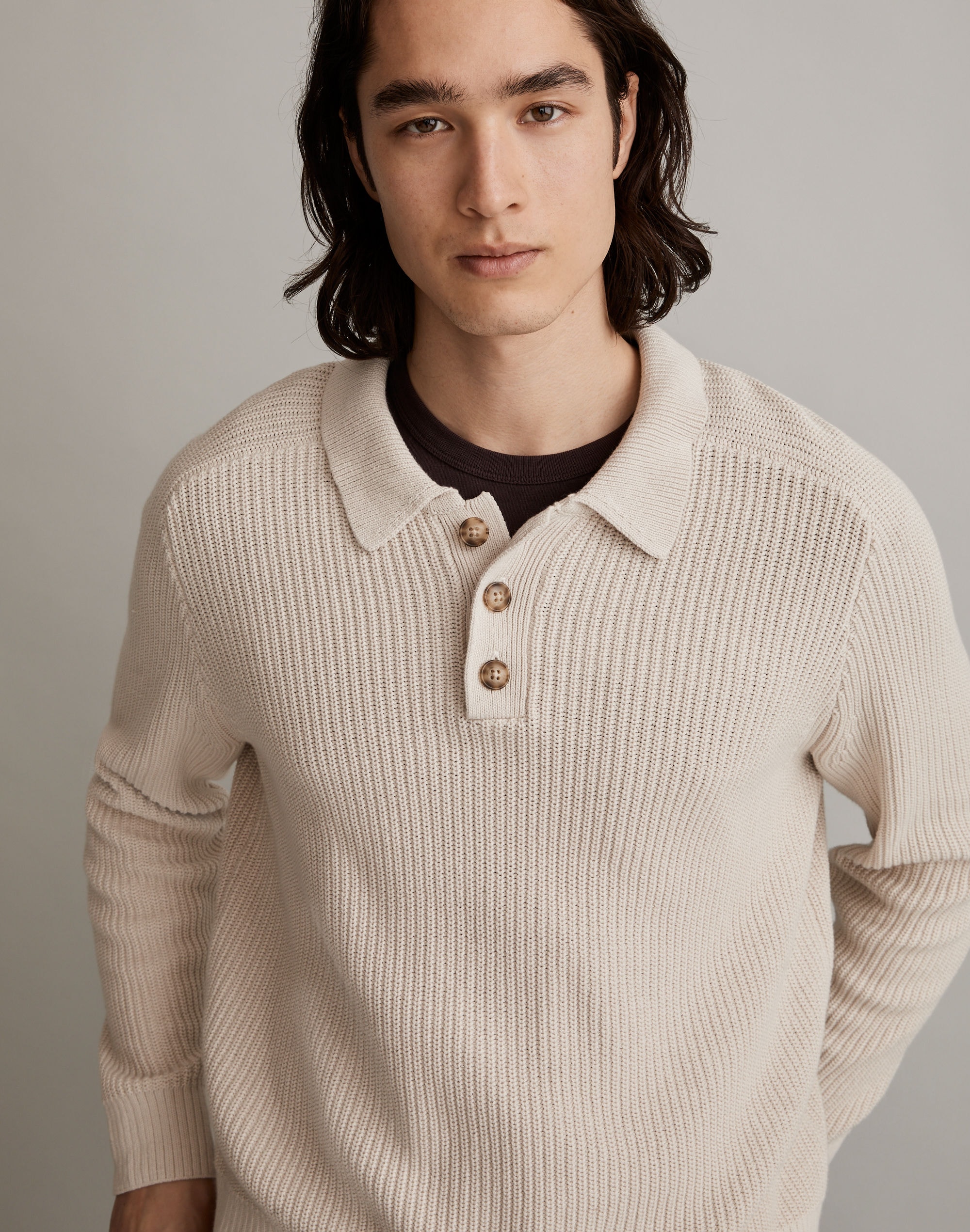 Cotton-Linen Long-Sleeve Sweater Polo | Madewell