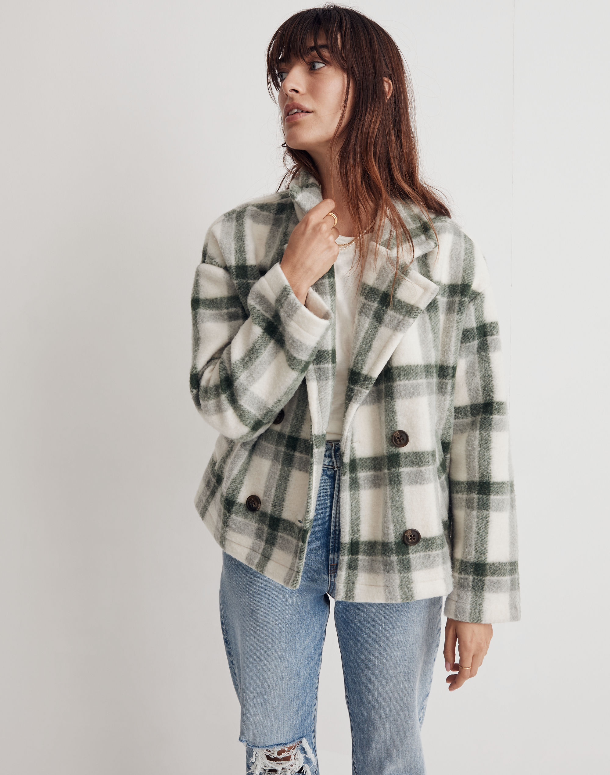 Jacquard Double-Breasted Crop Blazer in Plaid | Madewell