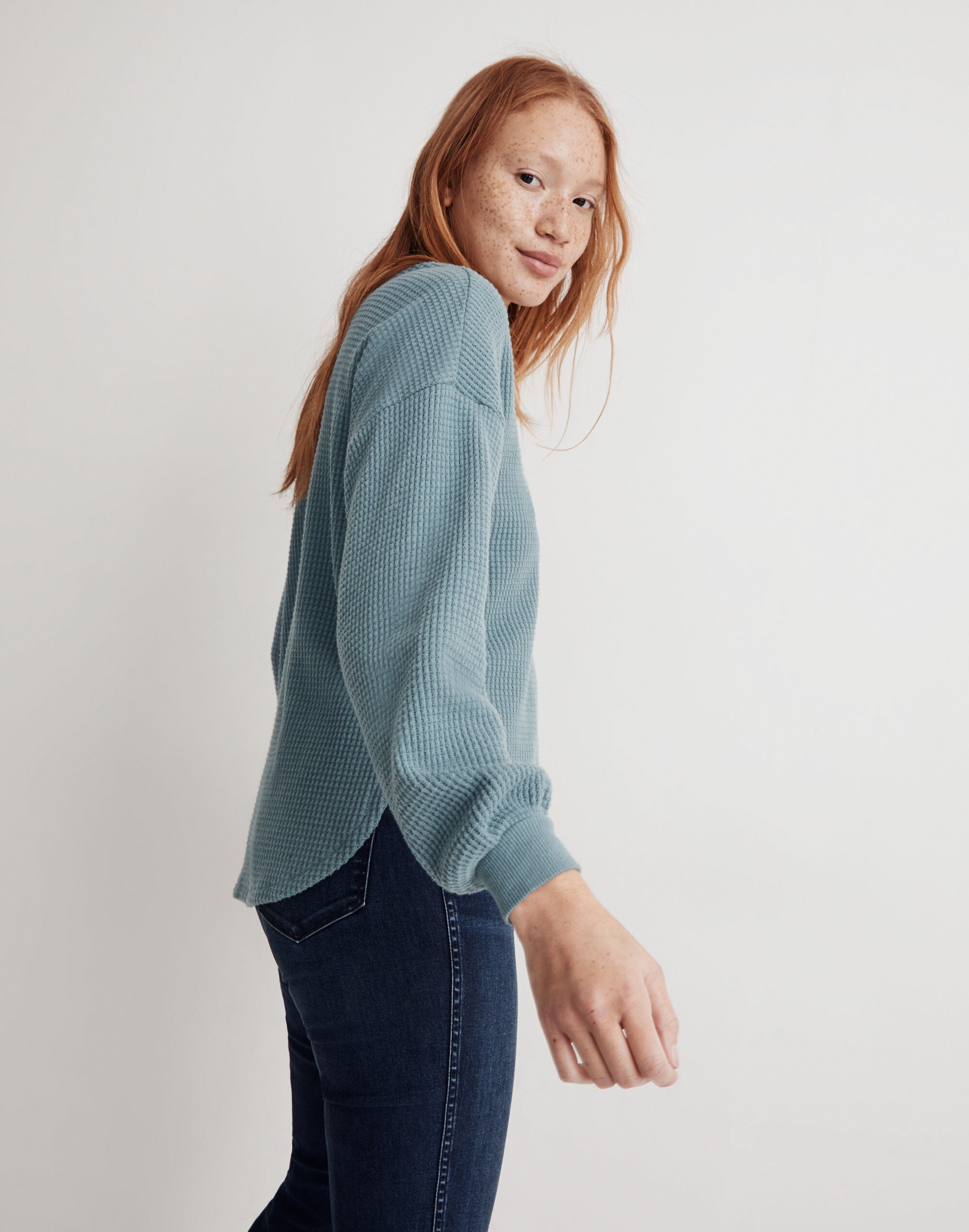 Waffle Knit V-Neck Long-Sleeve Sweater | Madewell