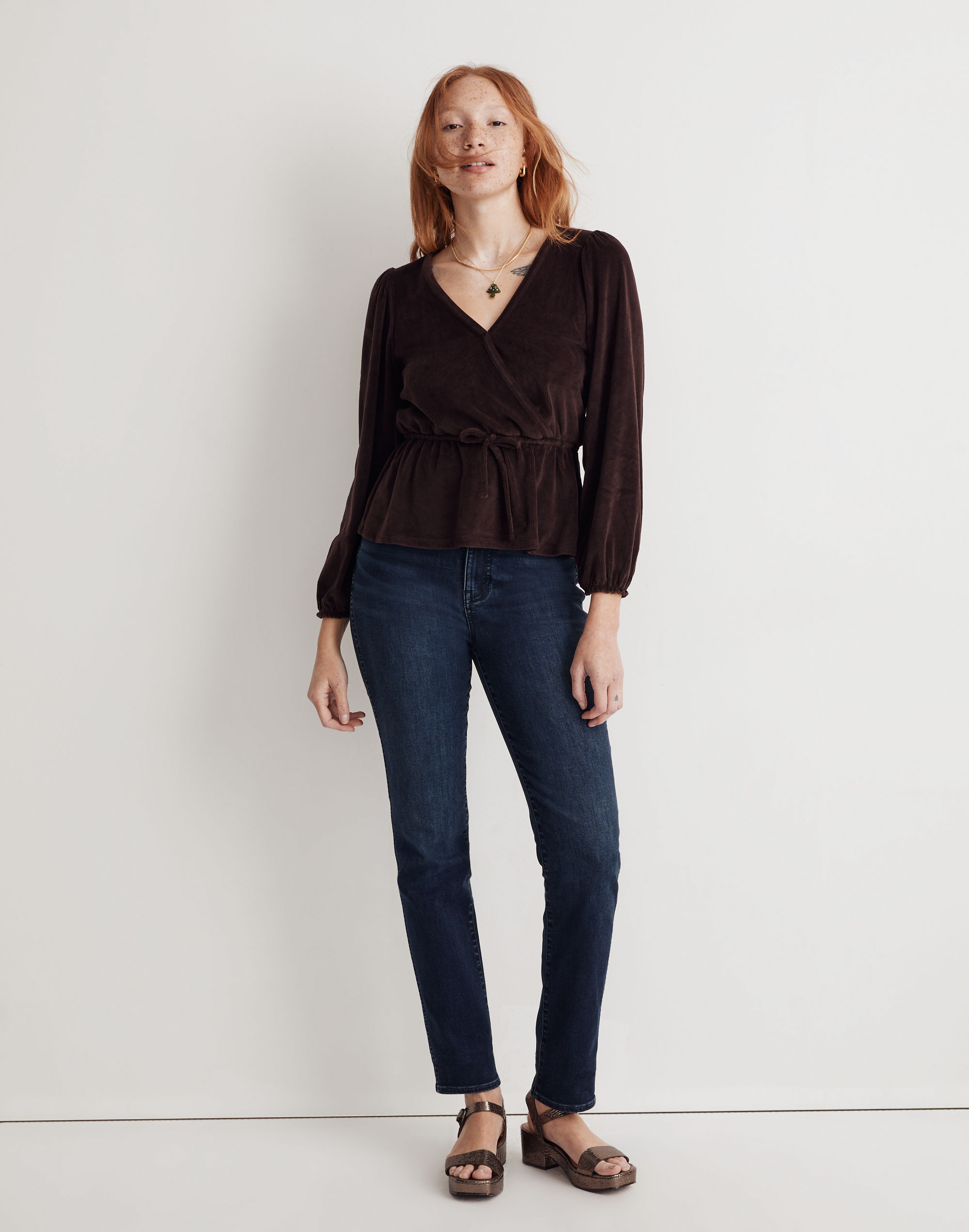 Corduroy Tie-Front Faux-Wrap Top | Madewell