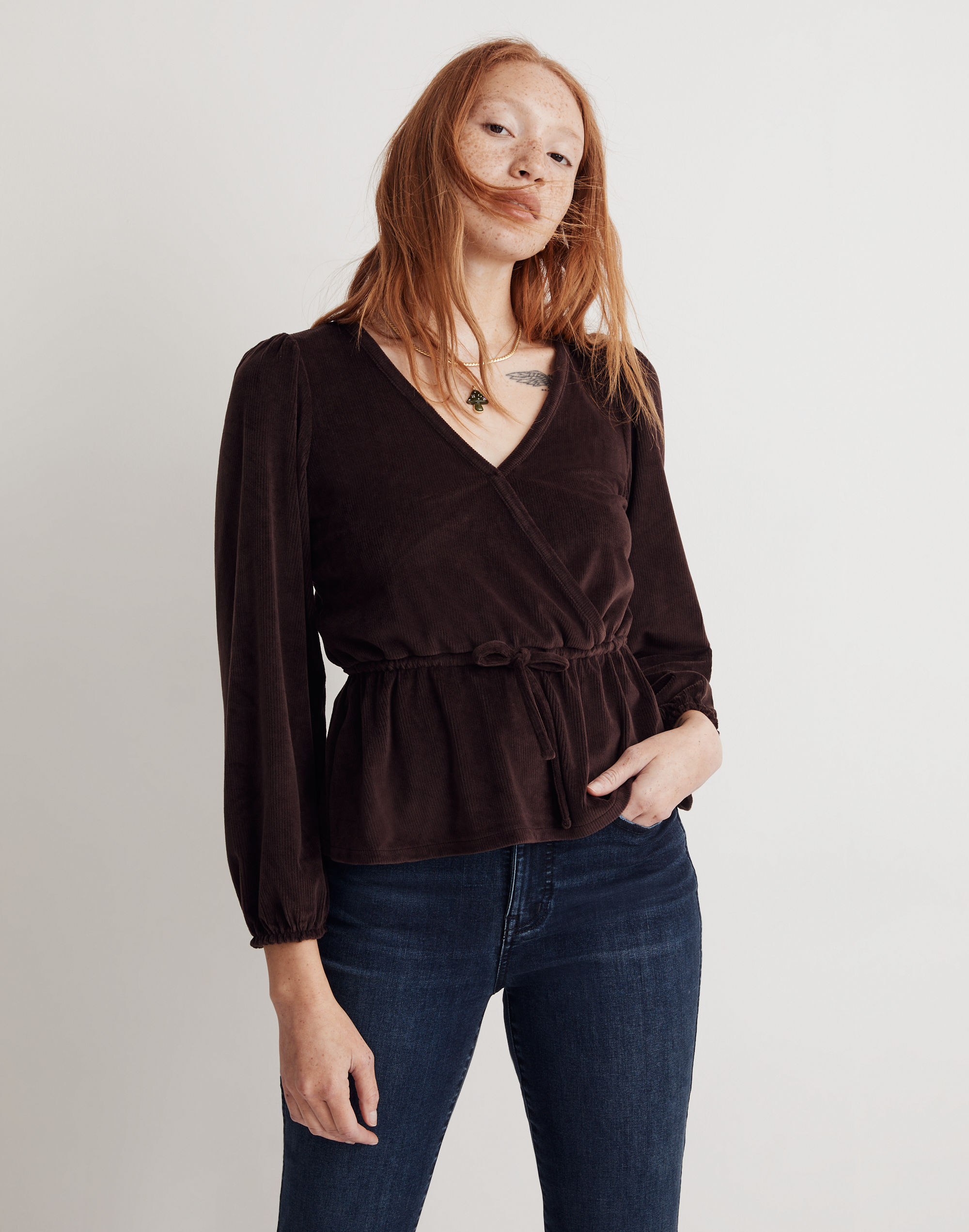 Corduroy Tie-Front Faux-Wrap Top | Madewell