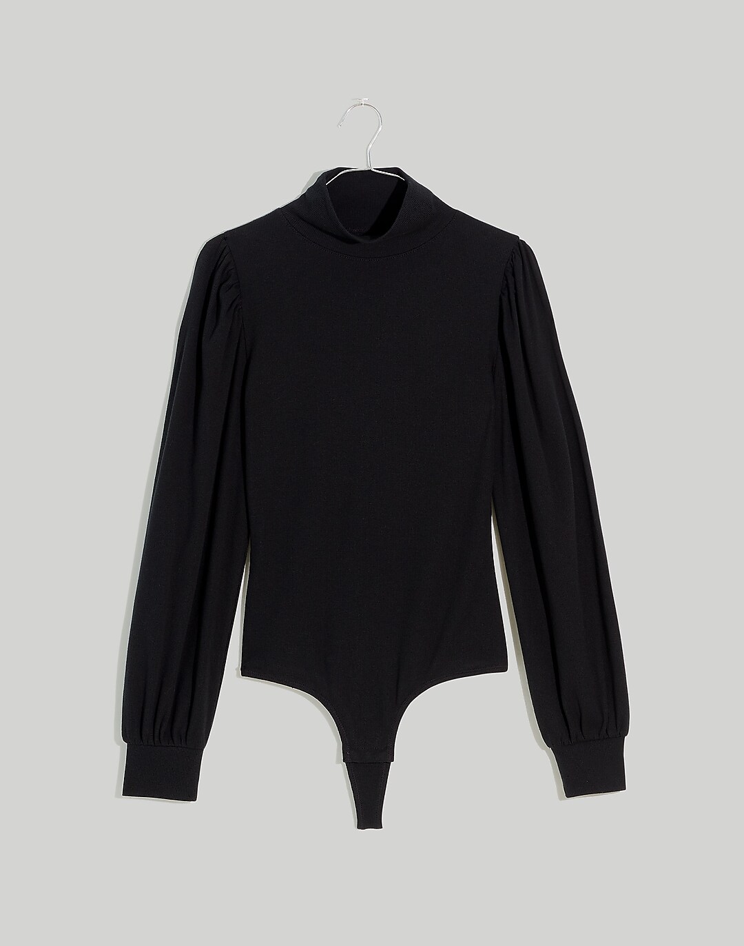 Black Rib Puff Long Sleeve Bodysuit, Tops