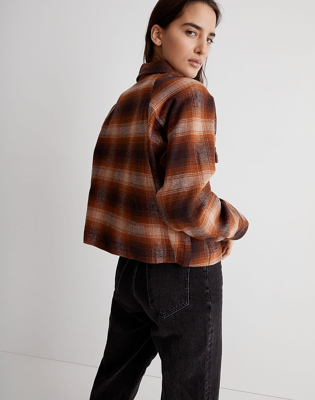 Cropped Flannel Embellished Blouson - Ready to Wear