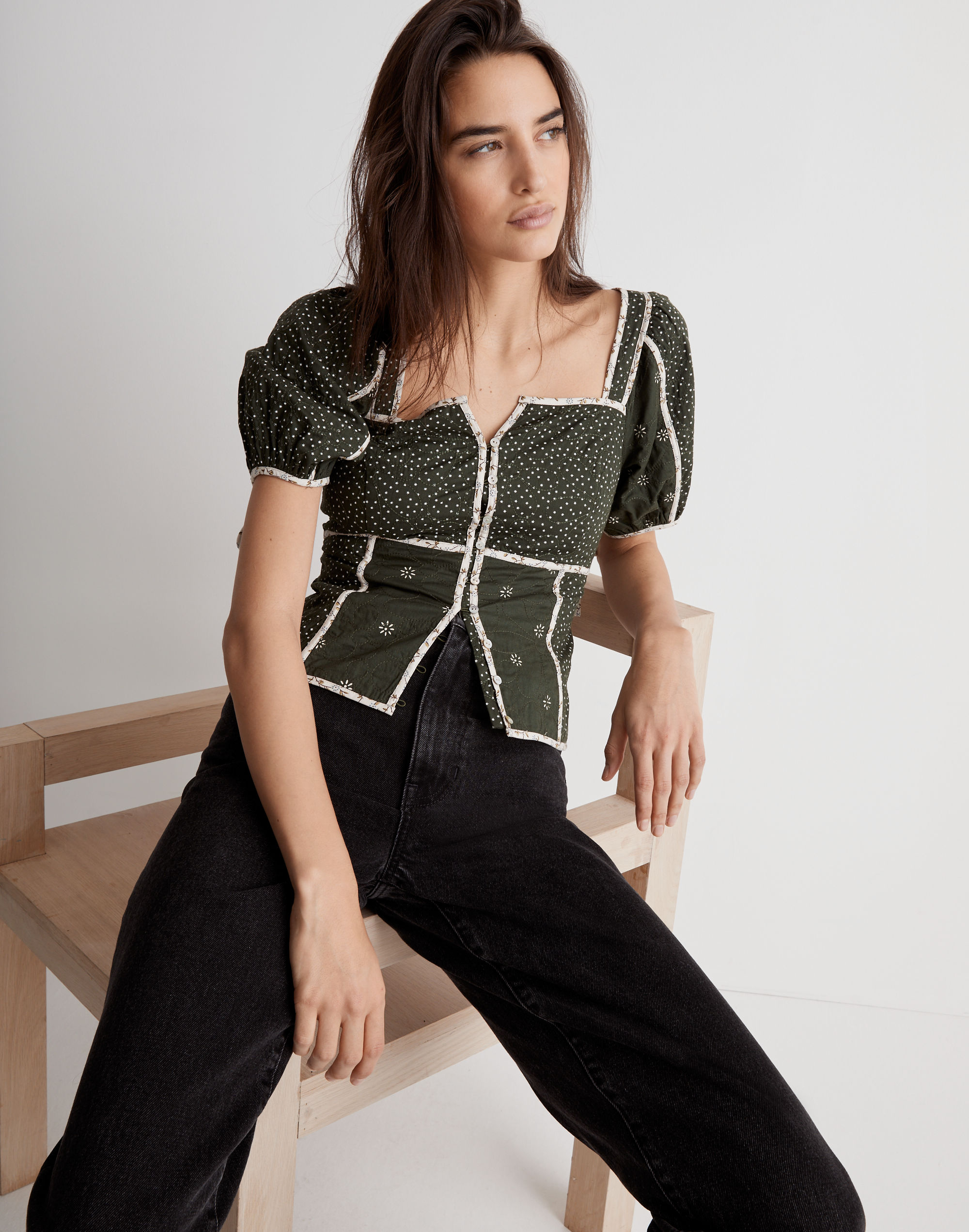 Patchwork Puff-Sleeve Top | Madewell