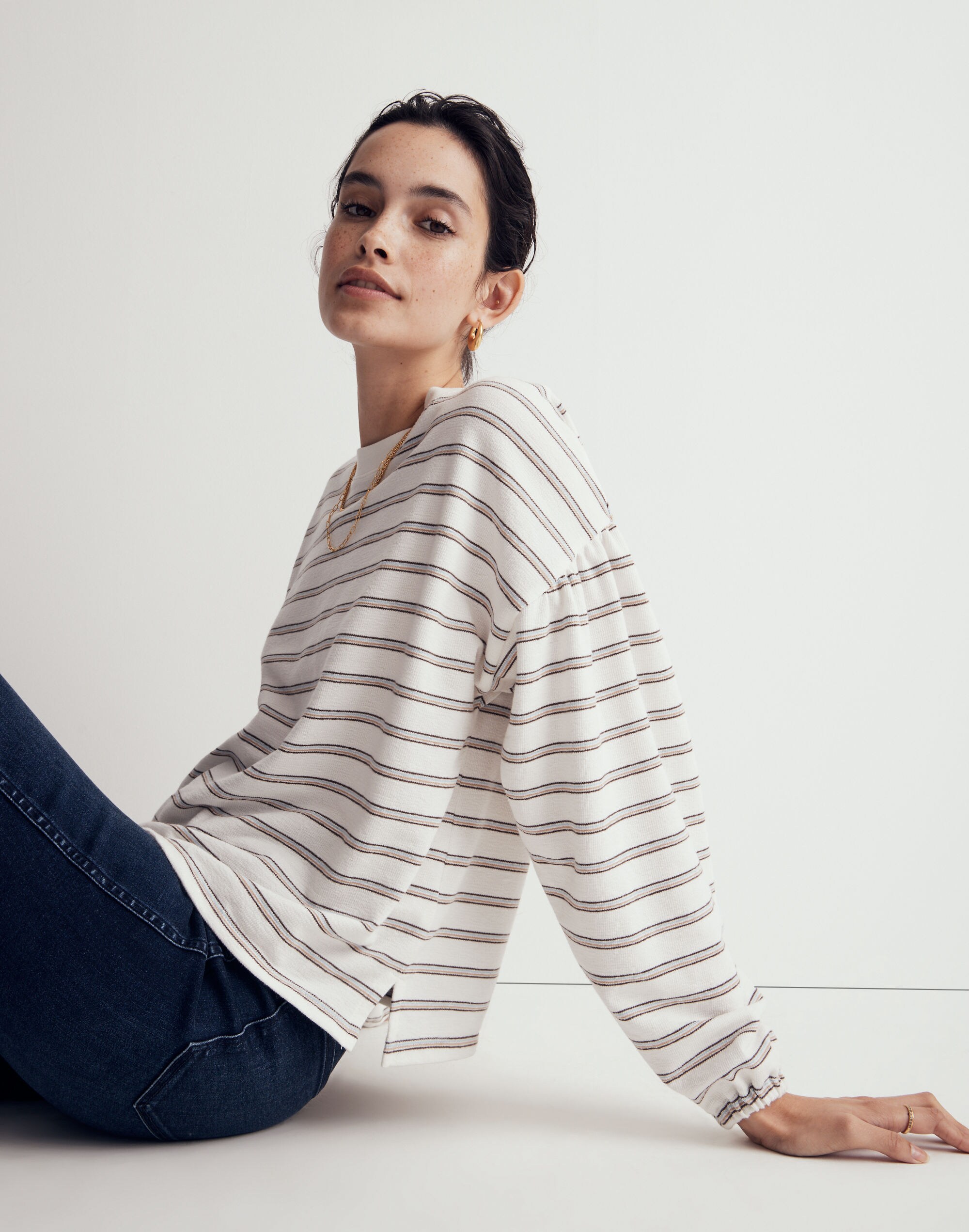 Cotton-Blend Long-Sleeve Tee Stripe | Madewell