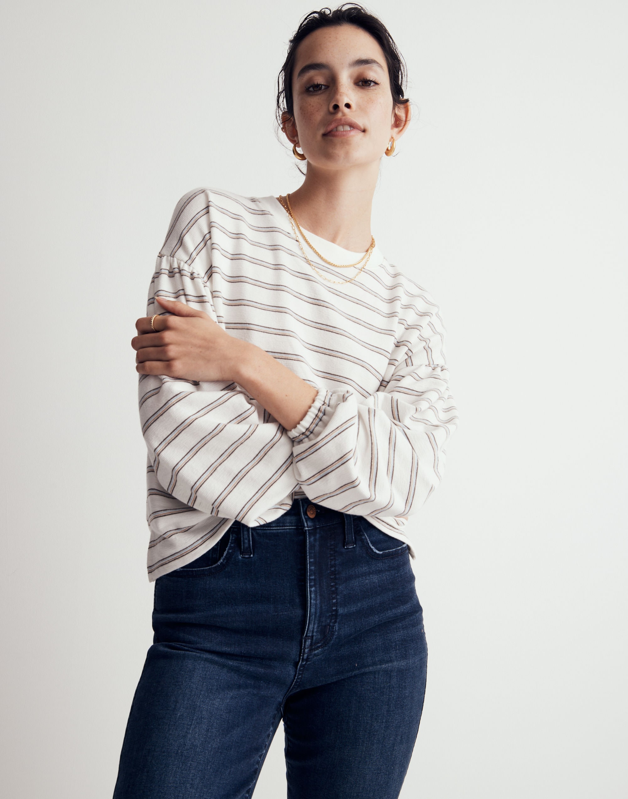 Cotton-Blend Long-Sleeve Tee Stripe | Madewell