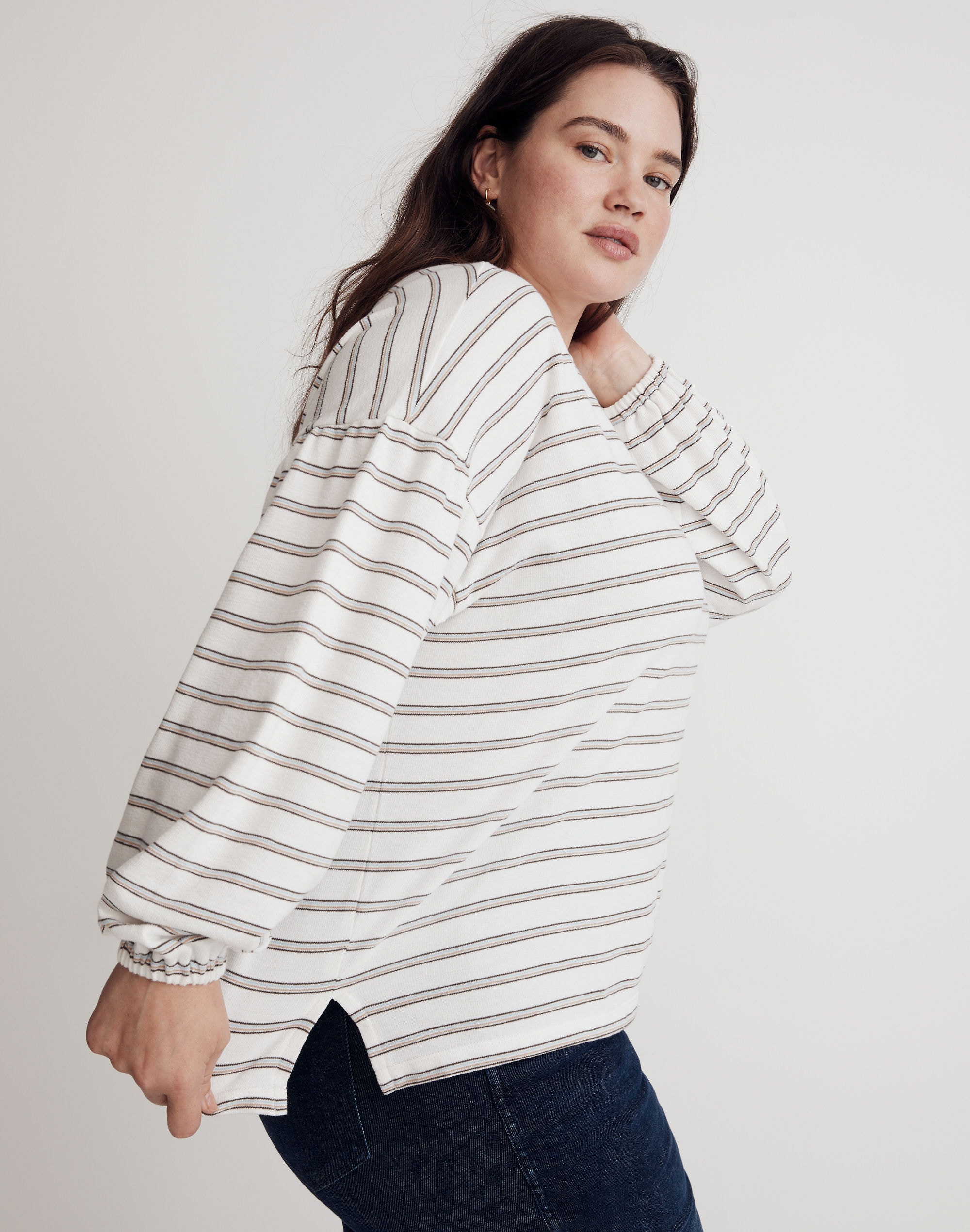 Plus Cotton-Blend Long-Sleeve Tee Stripe | Madewell