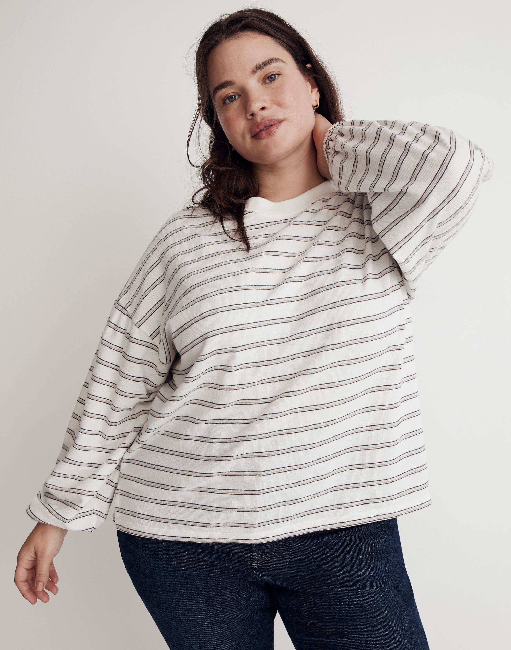 Plus Cotton-Blend Long-Sleeve Tee Stripe | Madewell