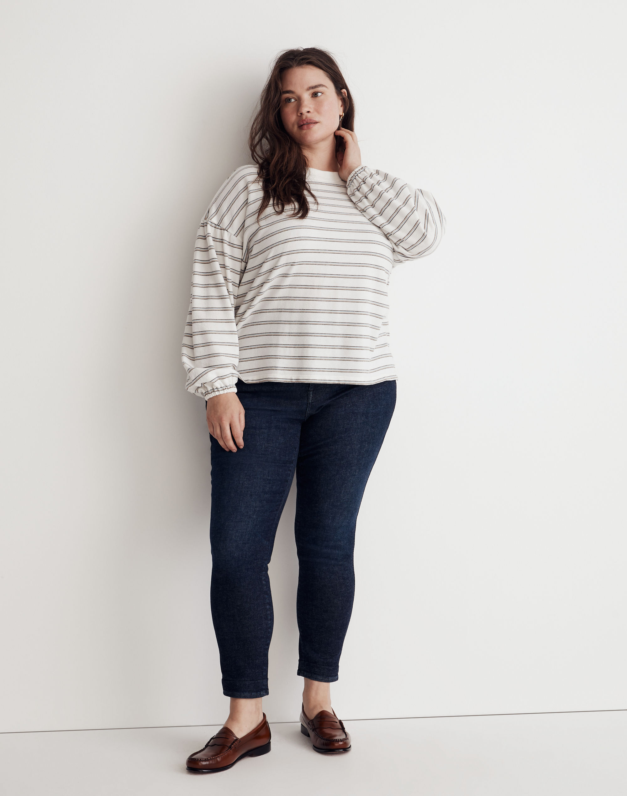 Plus Cotton-Blend Long-Sleeve Tee Stripe | Madewell