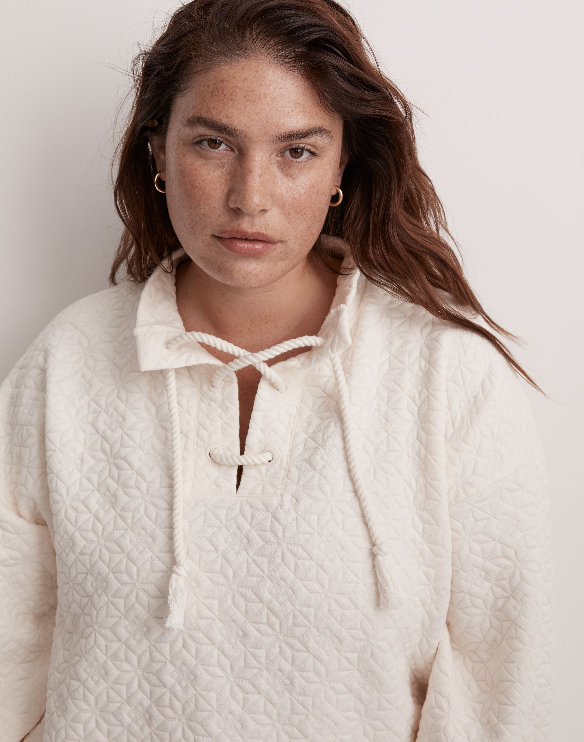 Plus Quilted-Knit Lace-Up Sweatshirt | Madewell