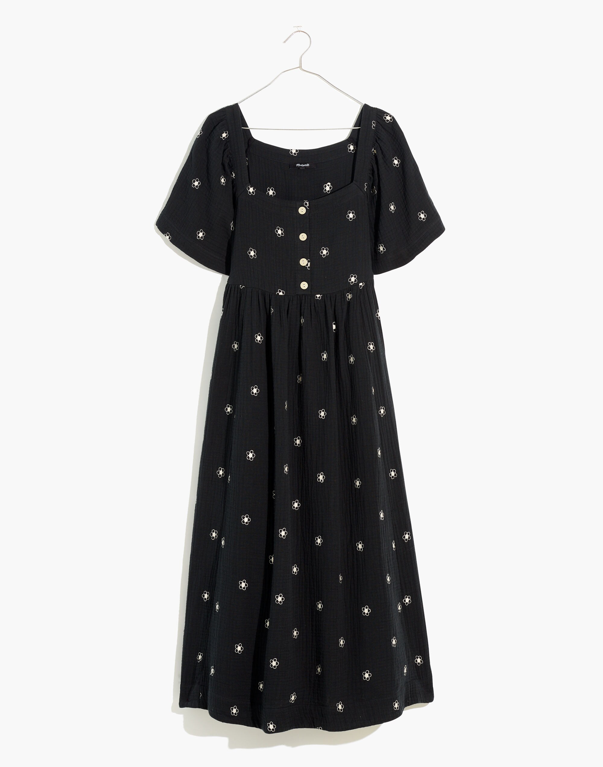 Daisy Embroidered Lightspun Square-Neck Midi Dress | Madewell