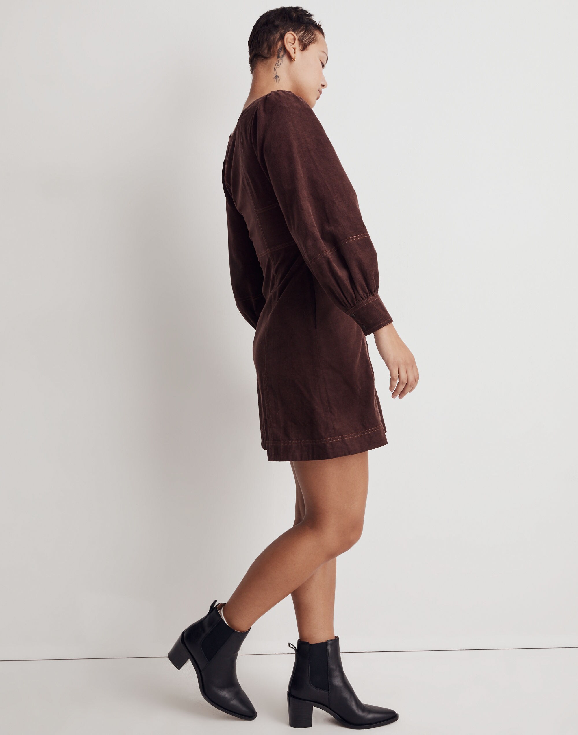 Corduroy Seamed Long-Sleeve Mini Dress | Madewell