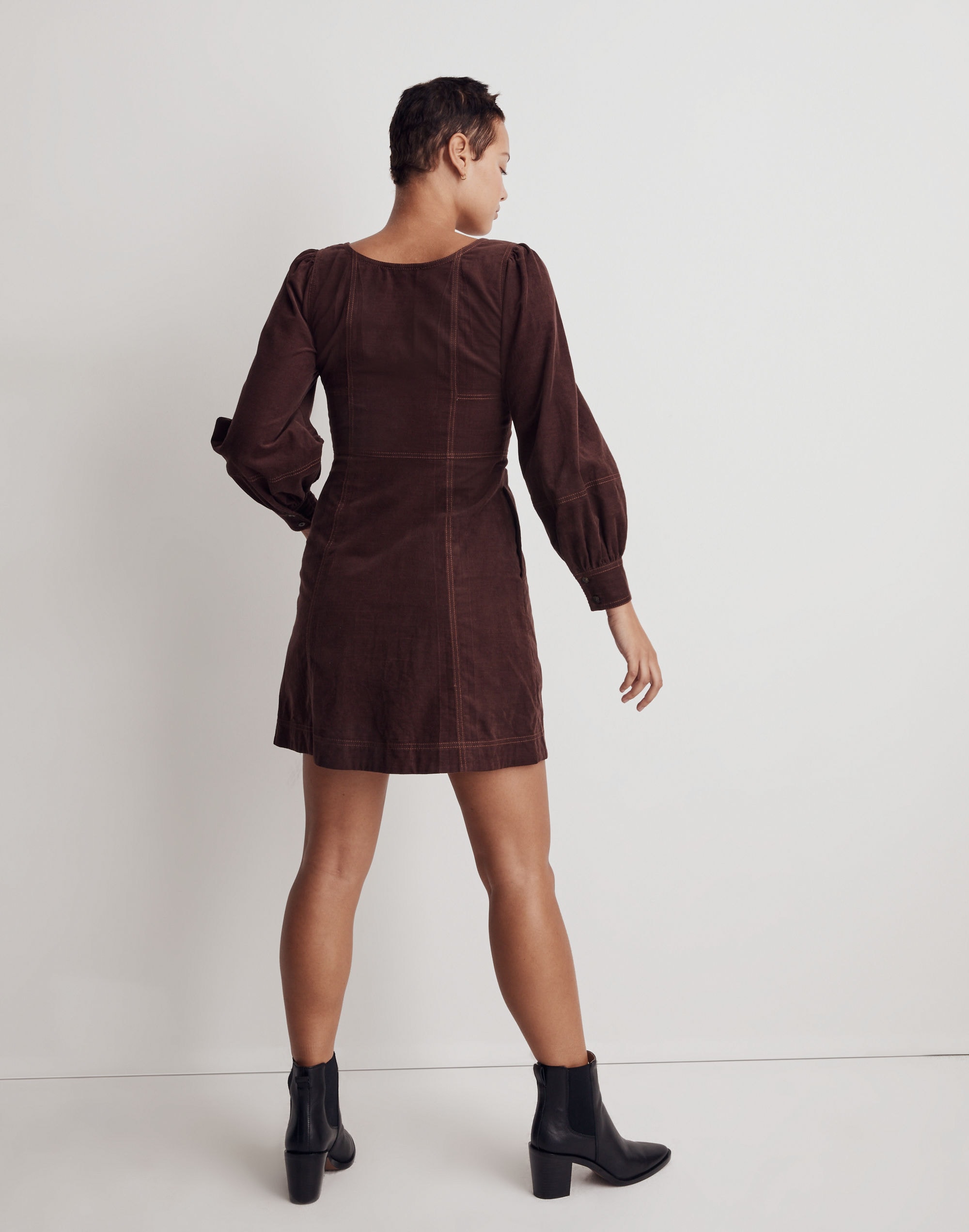 Corduroy Seamed Long-Sleeve Mini Dress | Madewell