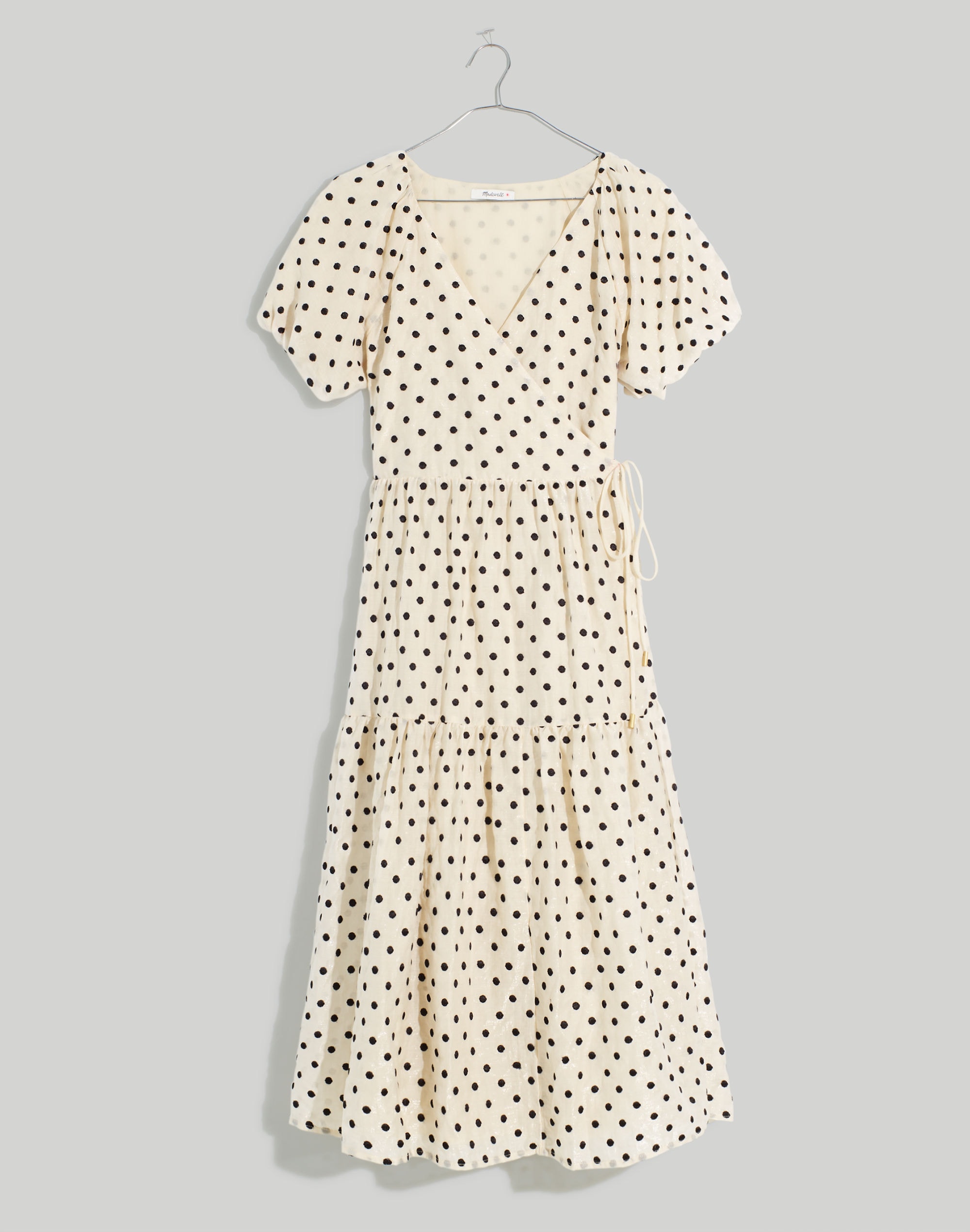 Tiered Puff-Sleeve Midi Wrap Dress in Dot | Madewell