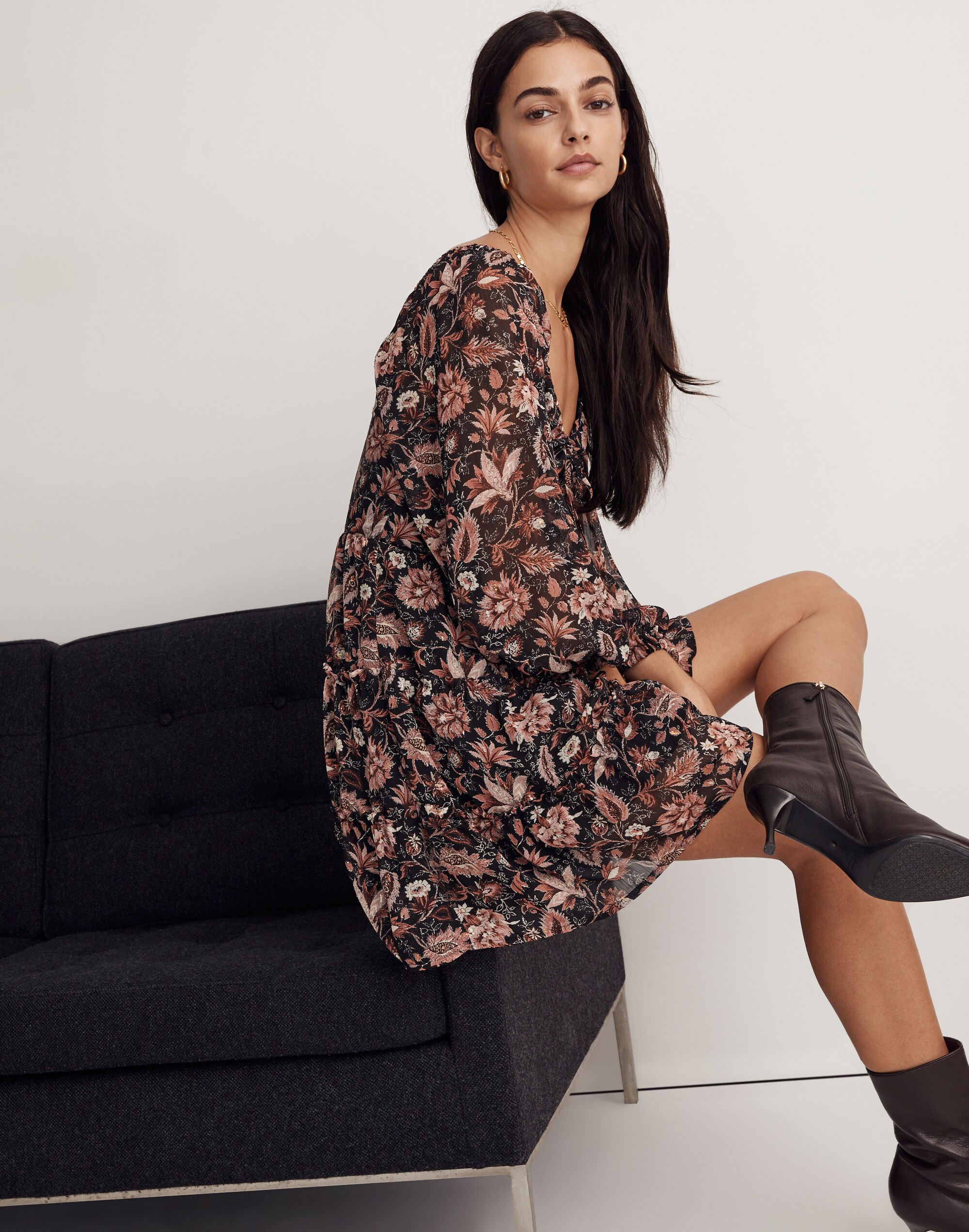 Amalia Tiered Mini Dress Pampas Blooms | Madewell