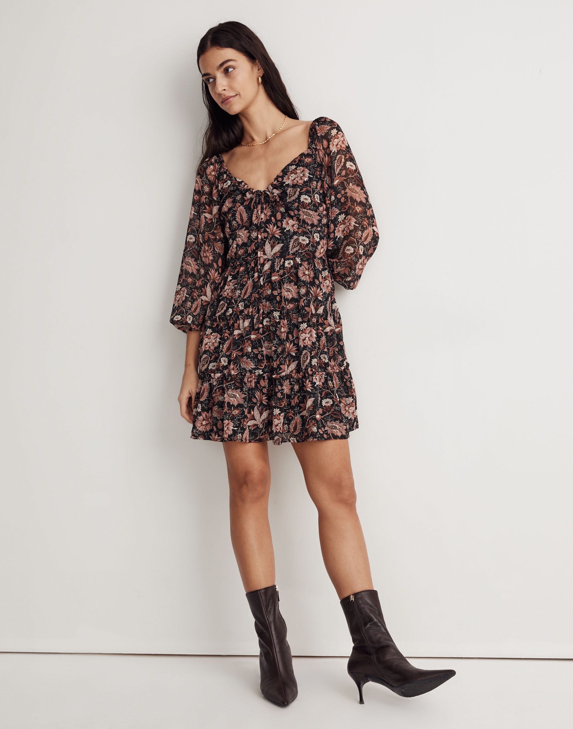 Amalia Tiered Mini Dress Pampas Blooms | Madewell